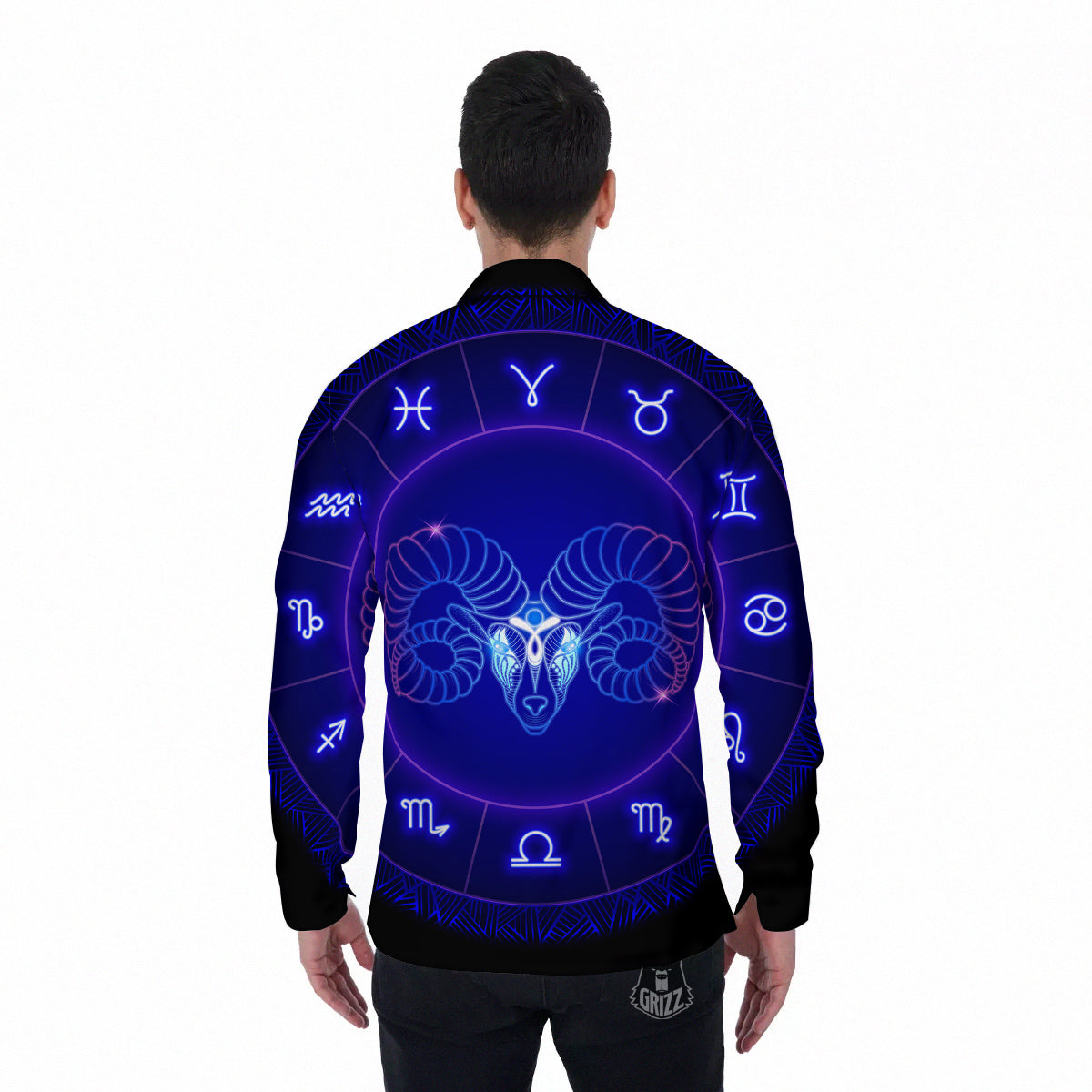 Zodiac Sign Dark Aries Print Men's Long Sleeve Shirts-grizzshop