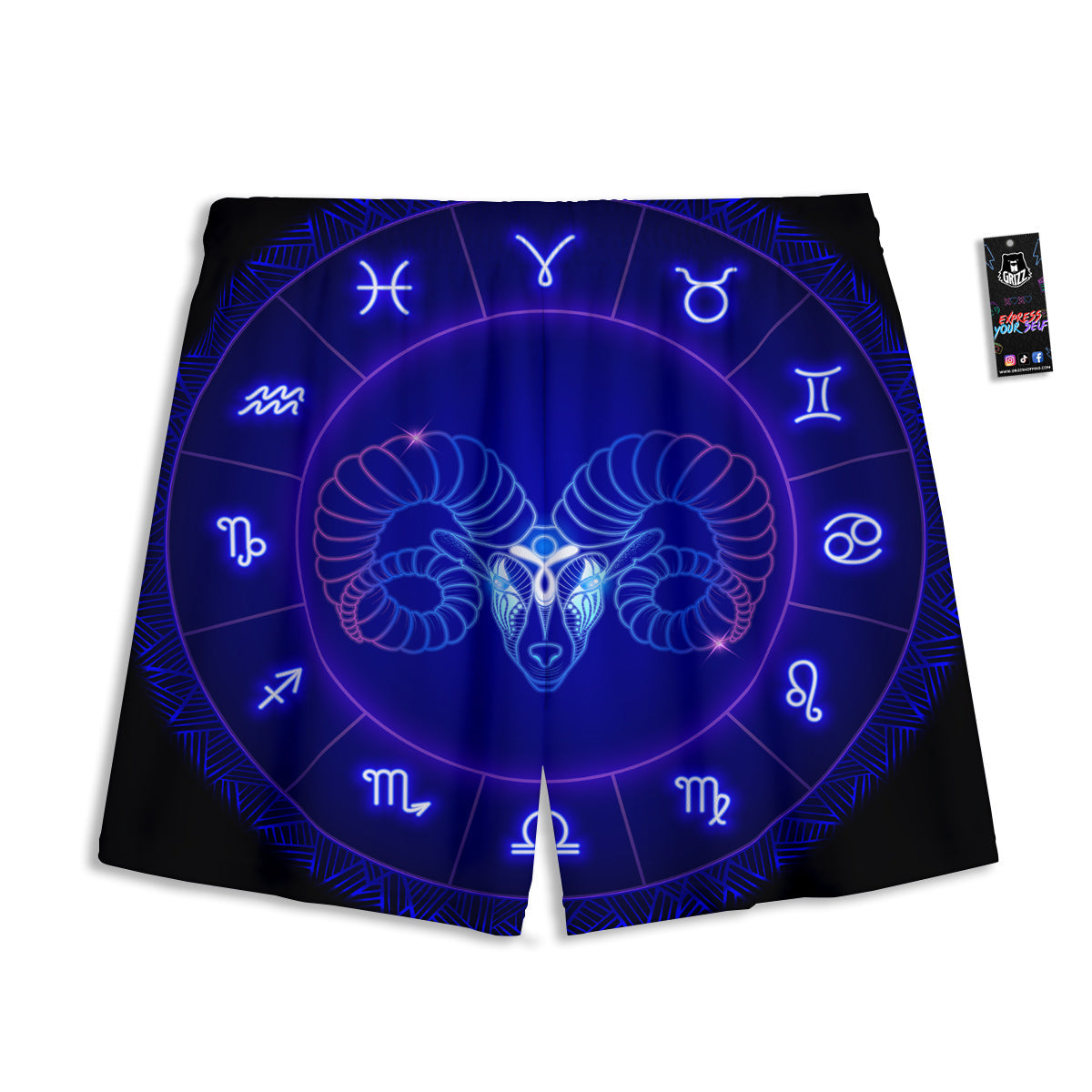 Zodiac Sign Dark Aries Print Mesh Shorts