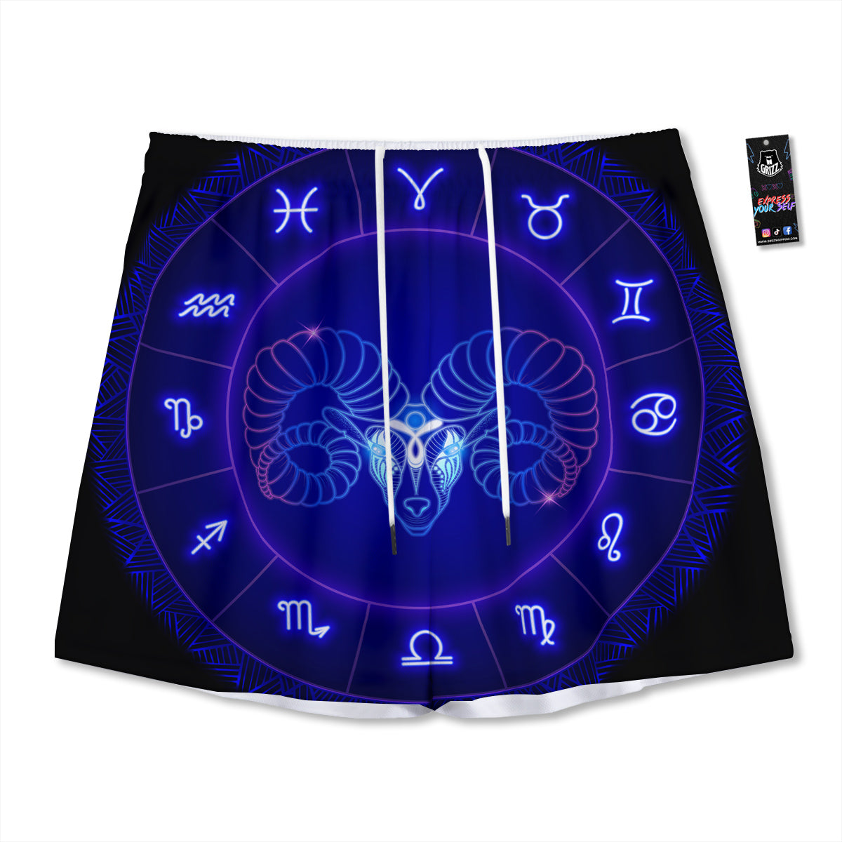 Zodiac Sign Dark Aries Print Mesh Shorts