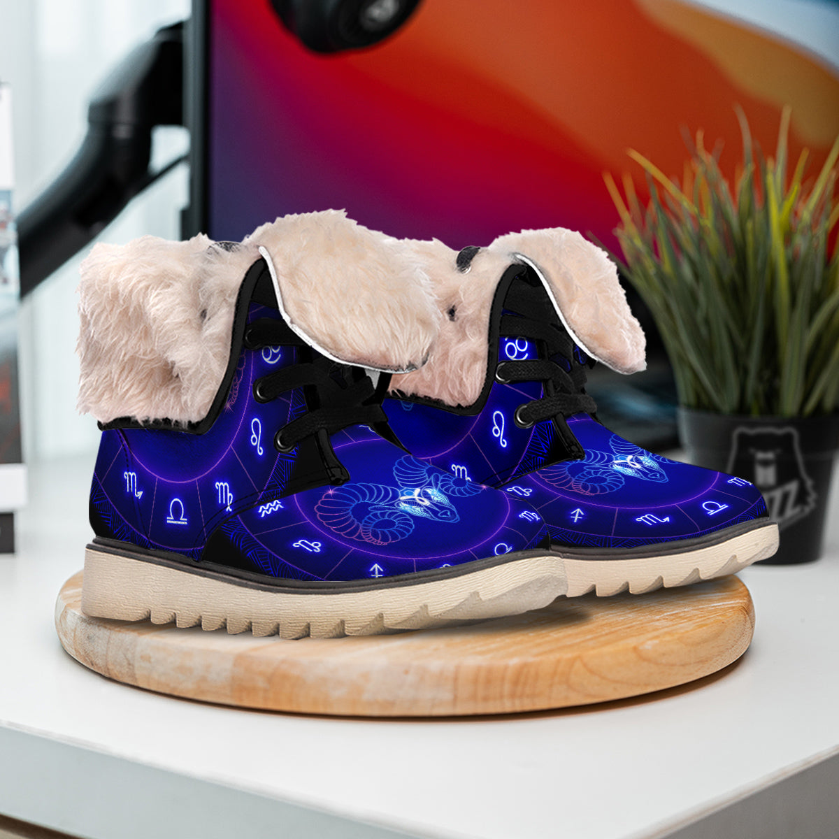 Zodiac Sign Dark Aries Print Snow Boots-grizzshop