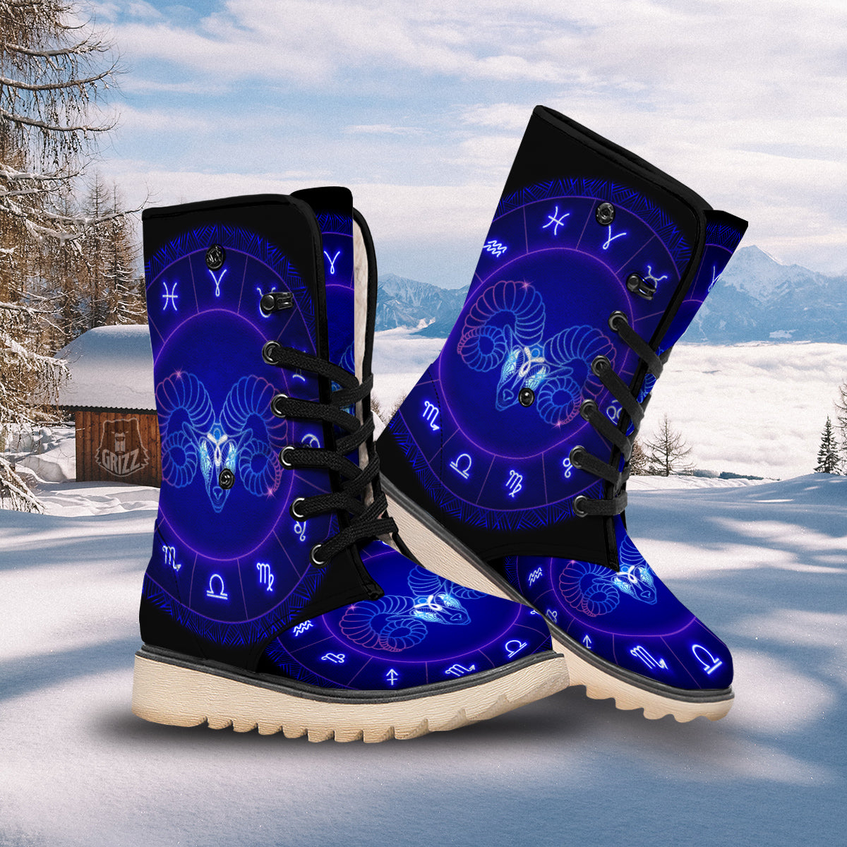 Zodiac Sign Dark Aries Print Snow Boots-grizzshop
