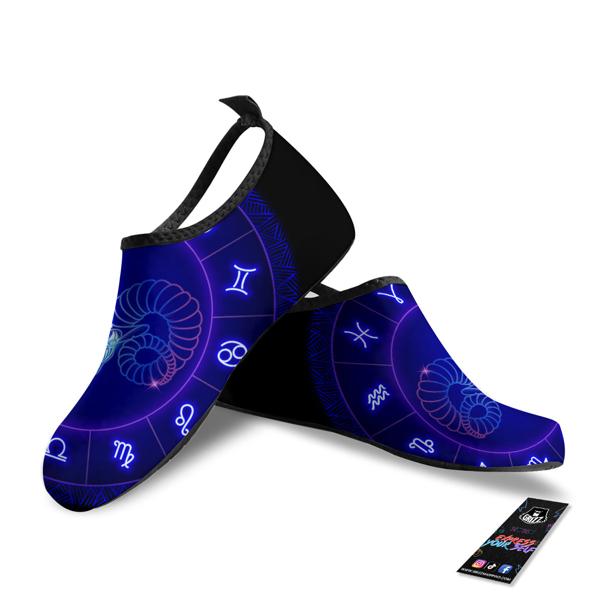 Zodiac Sign Dark Aries Print Water Shoes-grizzshop