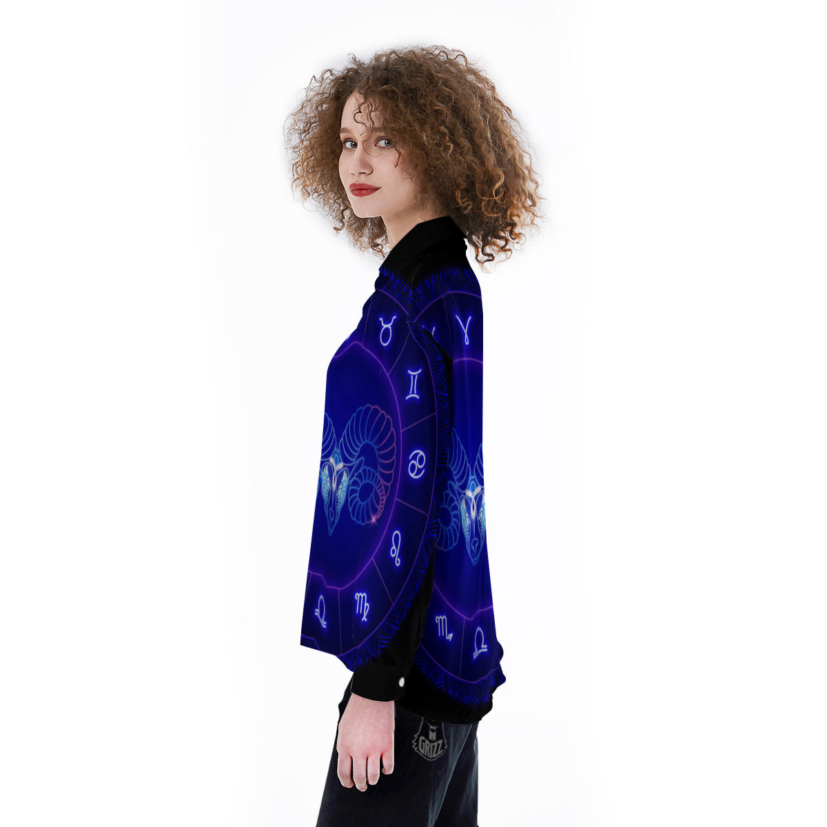 Zodiac Sign Dark Aries Print Women's Long Sleeve Shirts-grizzshop