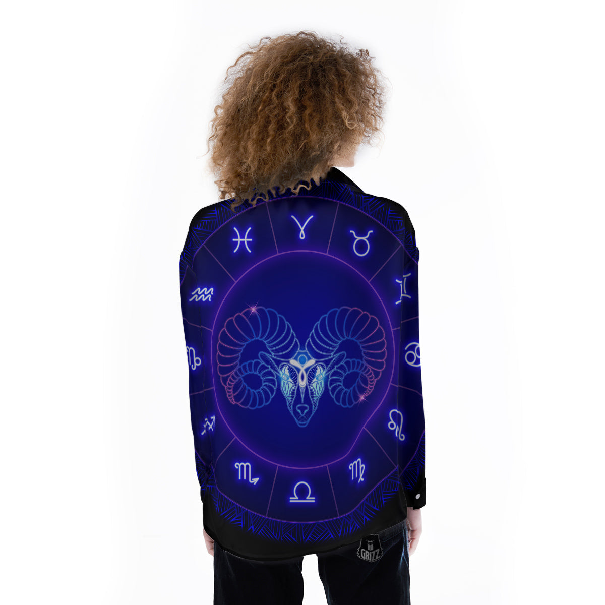 Zodiac Sign Dark Aries Print Women's Long Sleeve Shirts-grizzshop