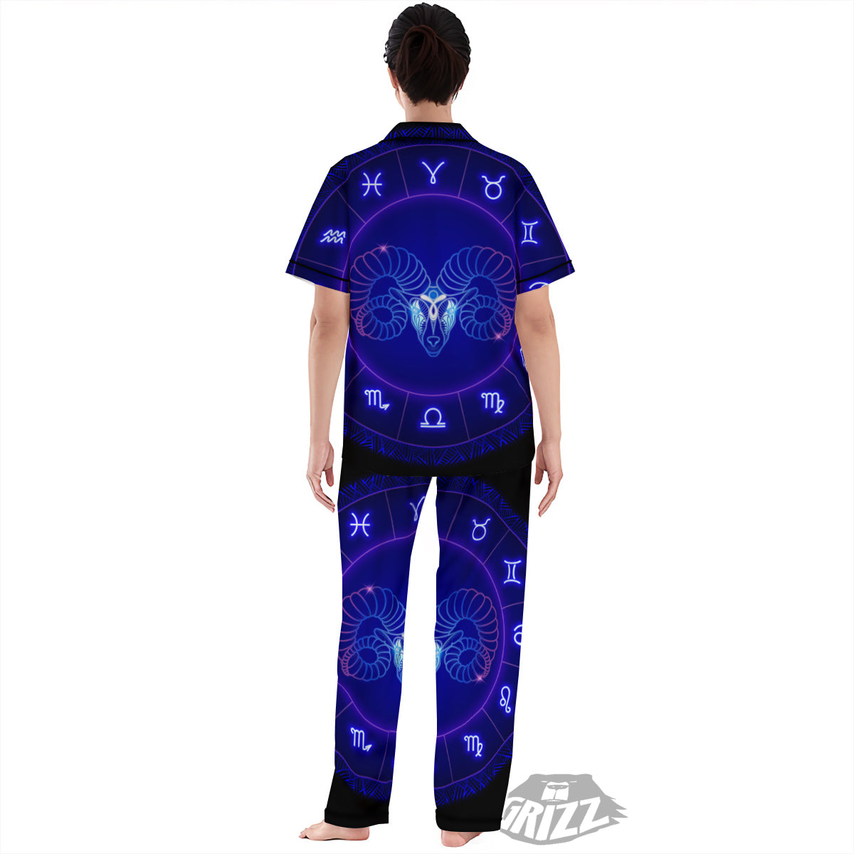 Zodiac Sign Dark Aries Print Women's Pajamas Set-grizzshop