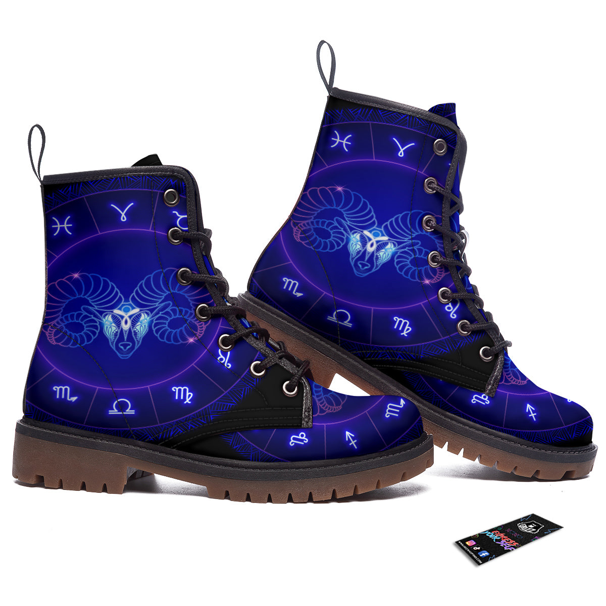 Zodiac Sign Dark Aries Print Work Boots-grizzshop
