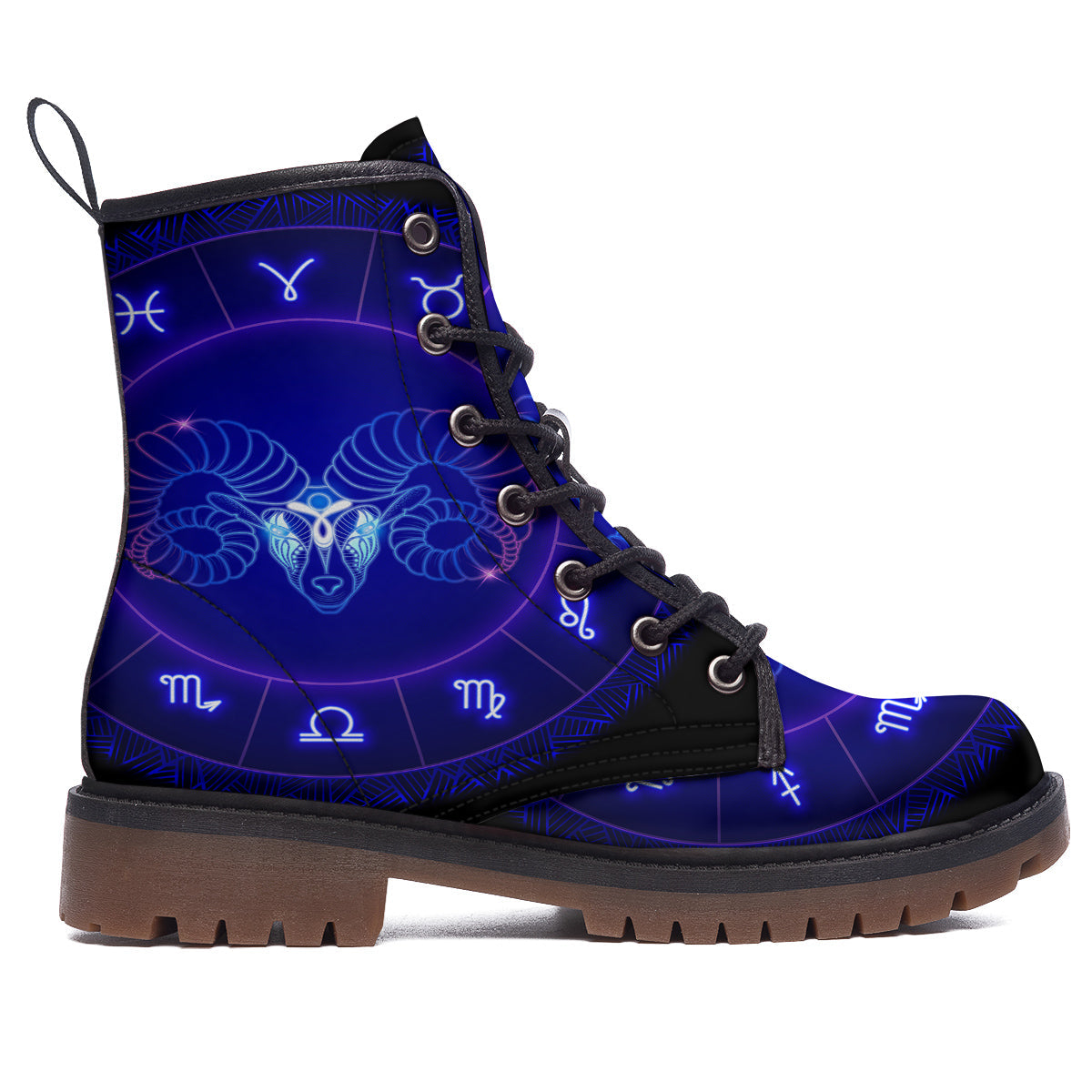 Zodiac Sign Dark Aries Print Work Boots-grizzshop