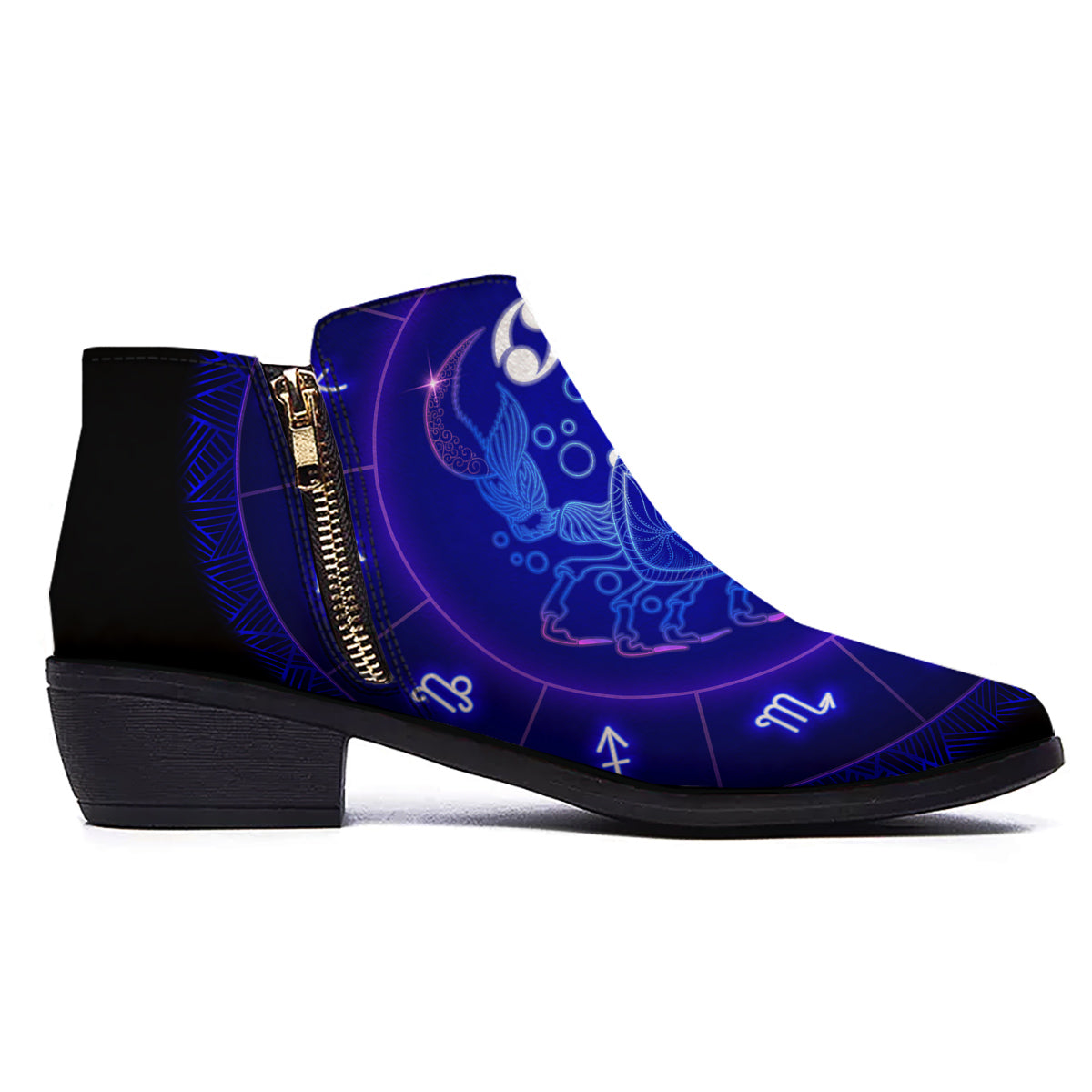 Zodiac Sign Dark Cancer Print Ankle Boots-grizzshop