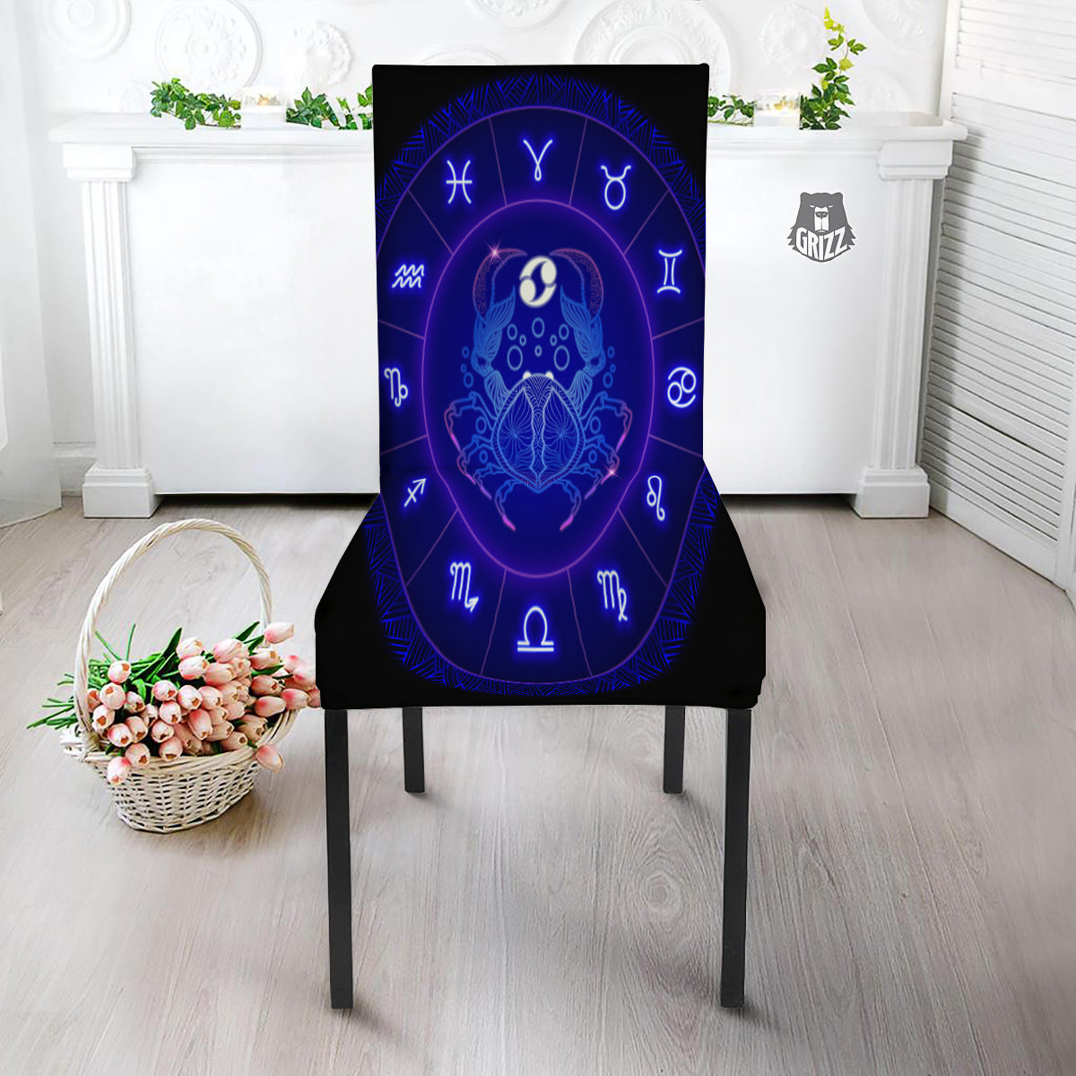 Zodiac Sign Dark Cancer Print Dining Chair Slipcover-grizzshop