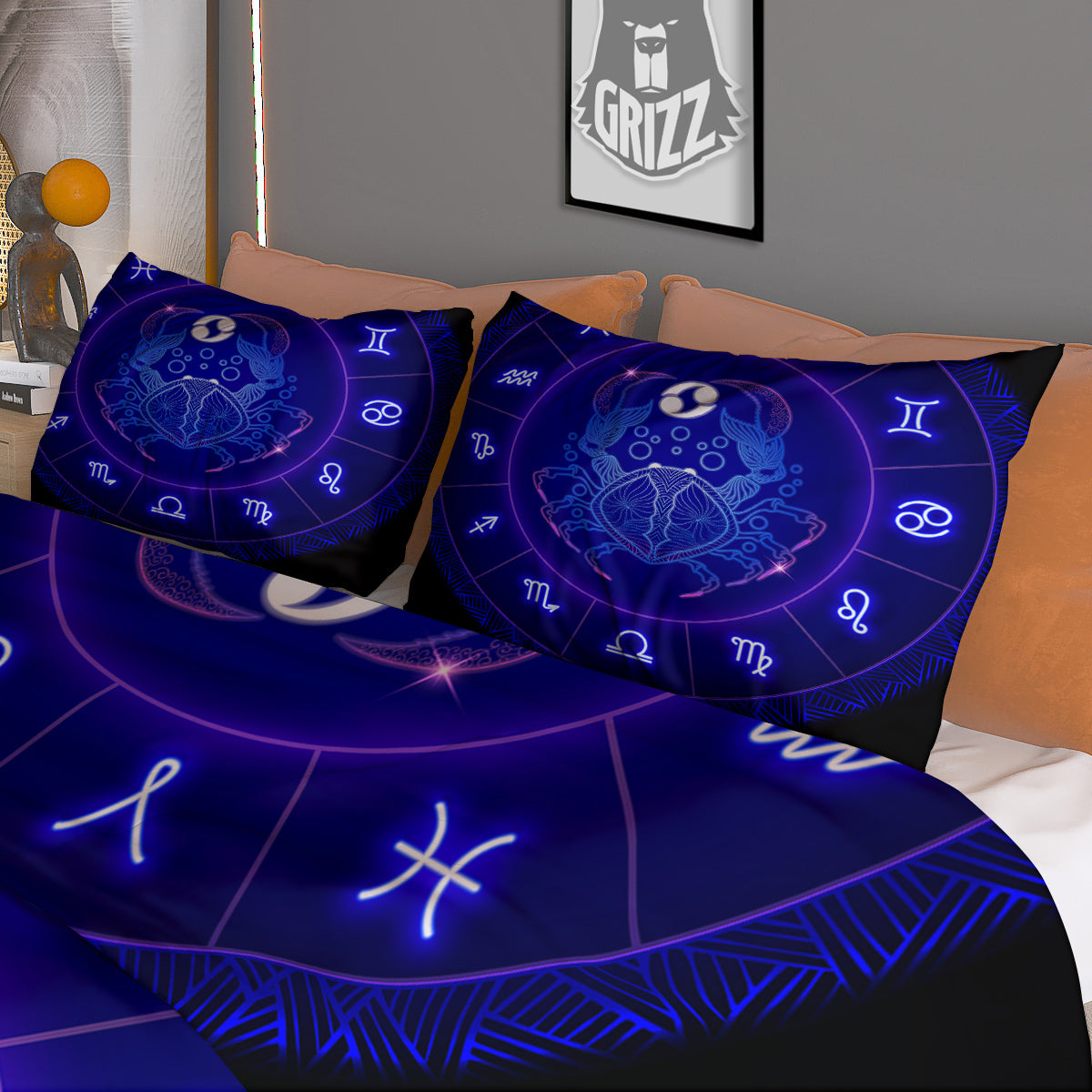 Zodiac Sign Dark Cancer Print Duvet Cover Bedding Set