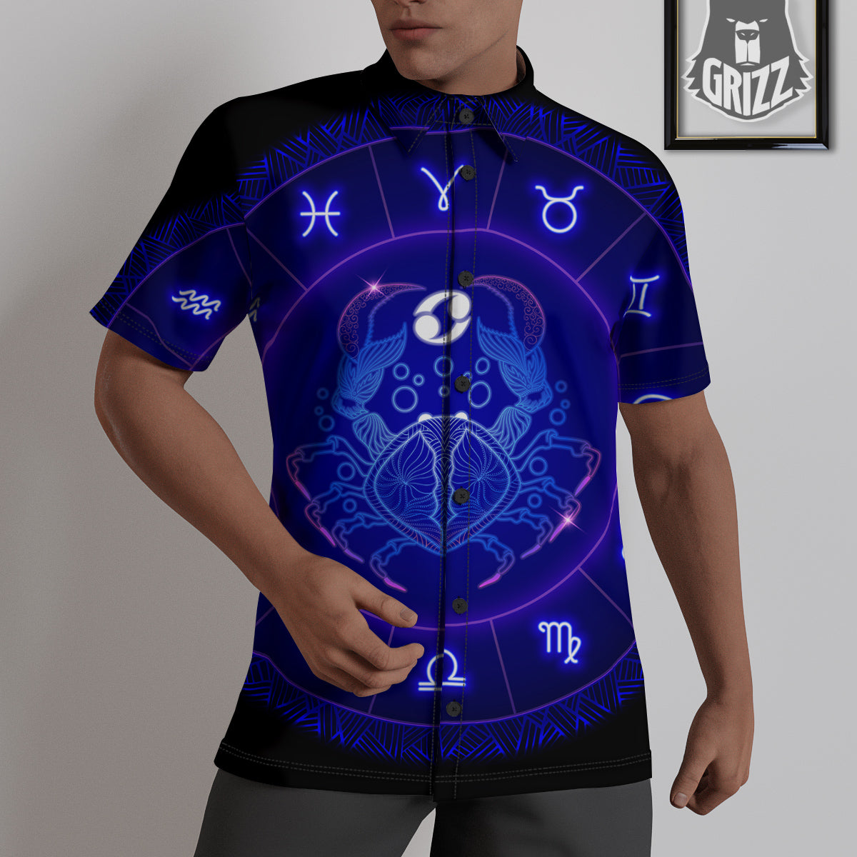 Zodiac Sign Dark Cancer Print Untucked Shirts-grizzshop