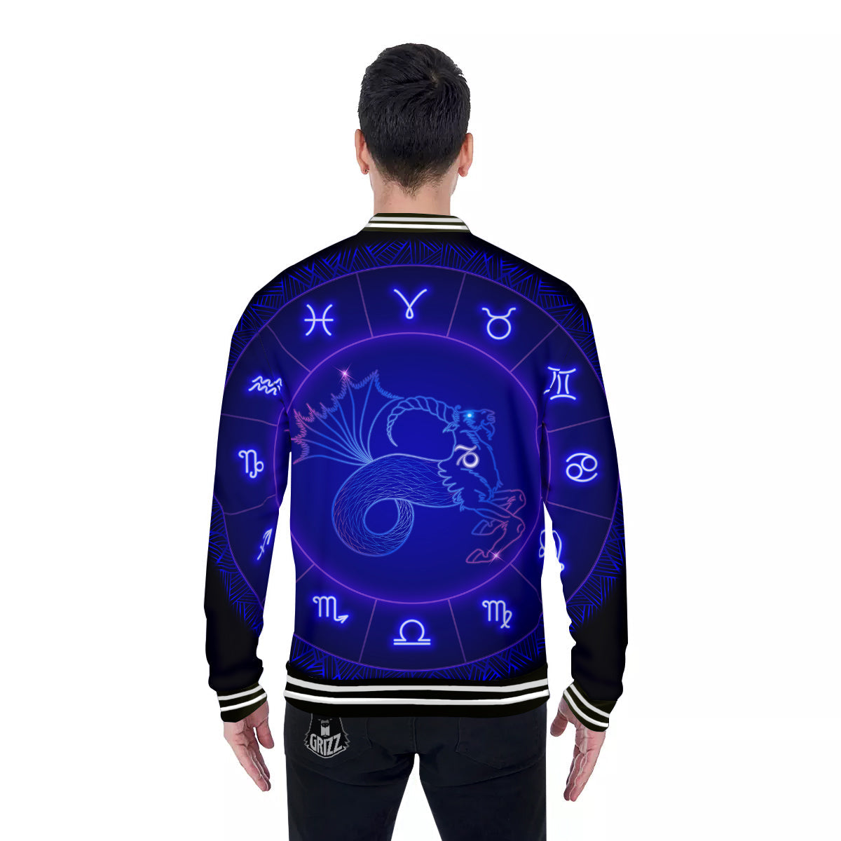 Zodiac Sign Dark Capricorn Print Baseball Jacket-grizzshop