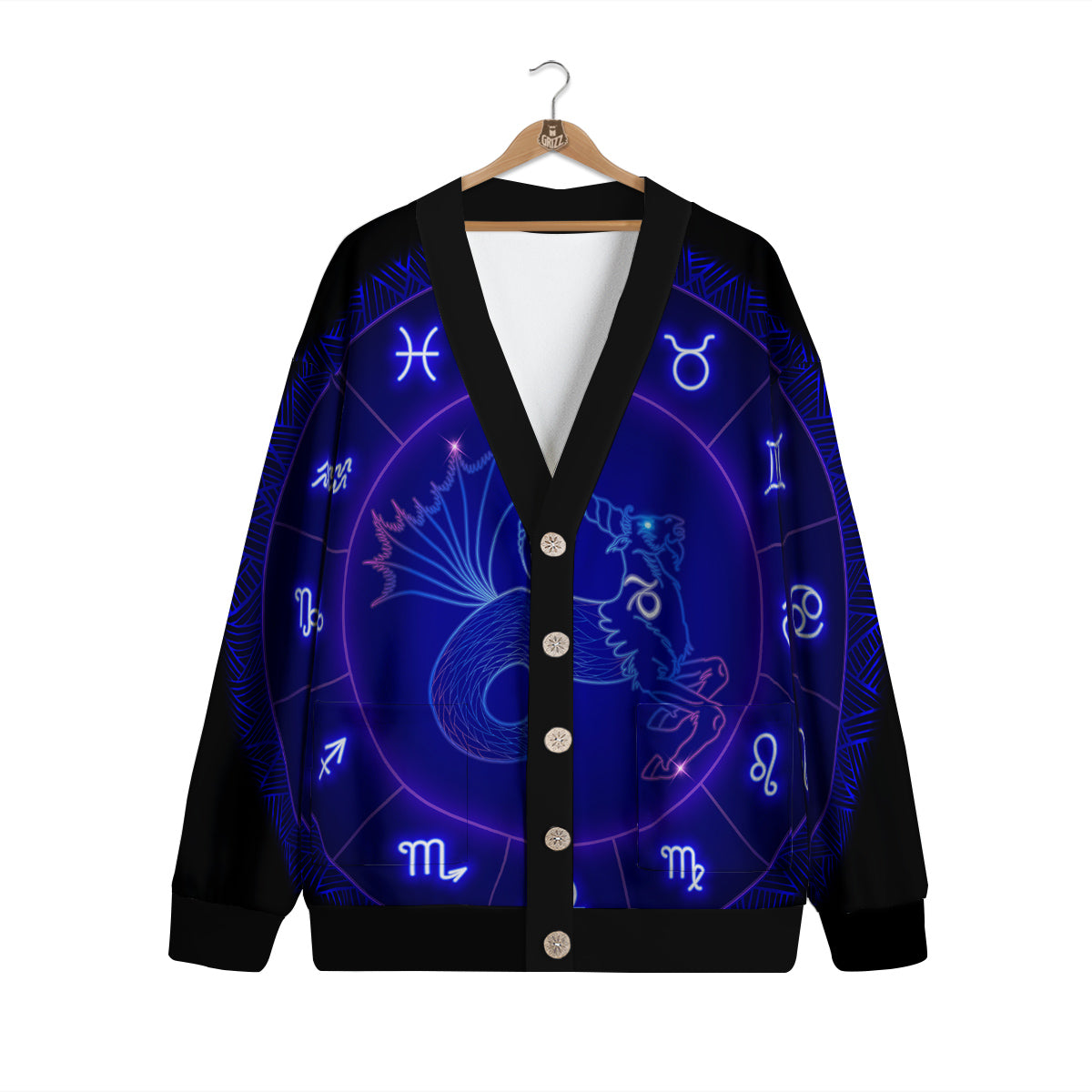 Zodiac Sign Dark Capricorn Print Cardigan-grizzshop