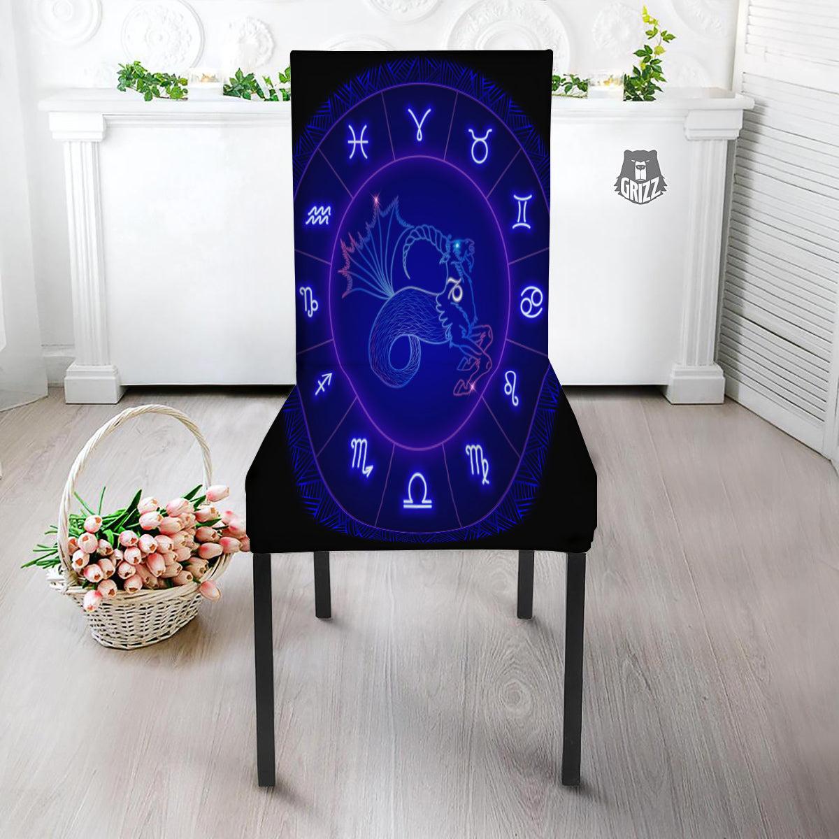 Zodiac Sign Dark Capricorn Print Dining Chair Slipcover-grizzshop