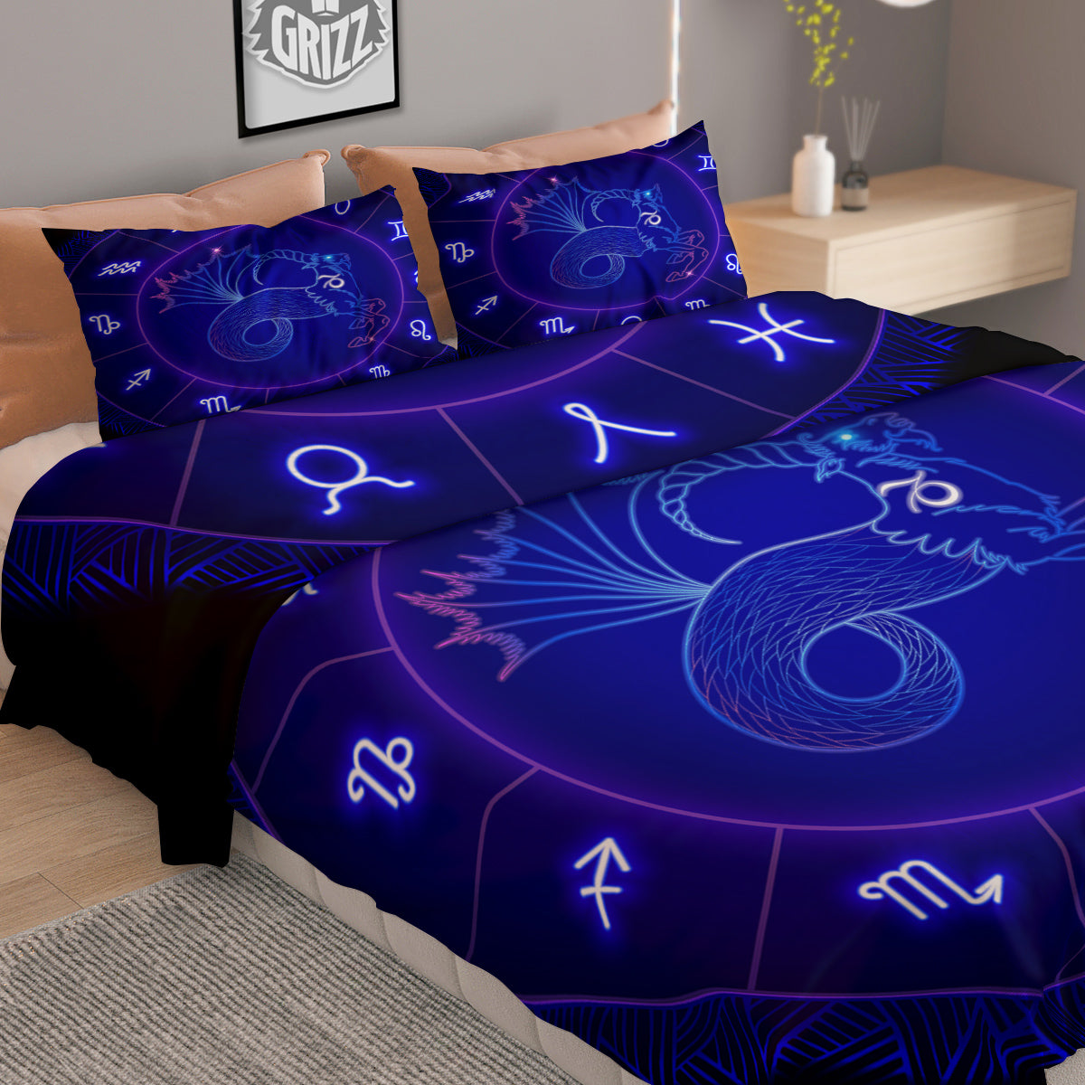 Zodiac Sign Dark Capricorn Print Duvet Cover Bedding Set
