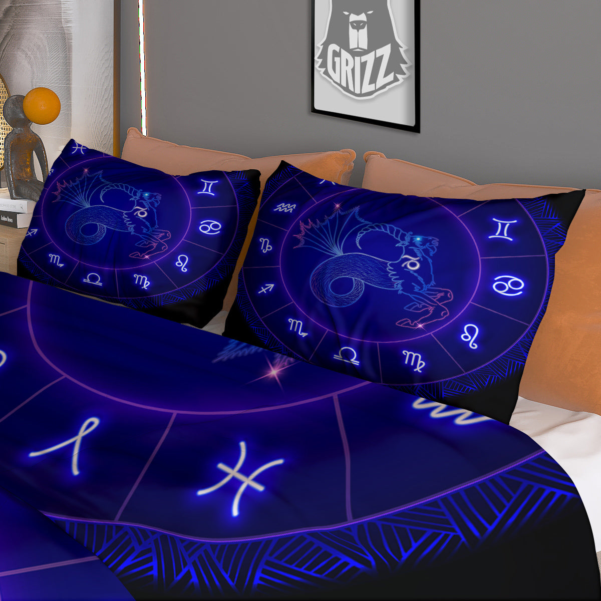 Zodiac Sign Dark Capricorn Print Duvet Cover Bedding Set
