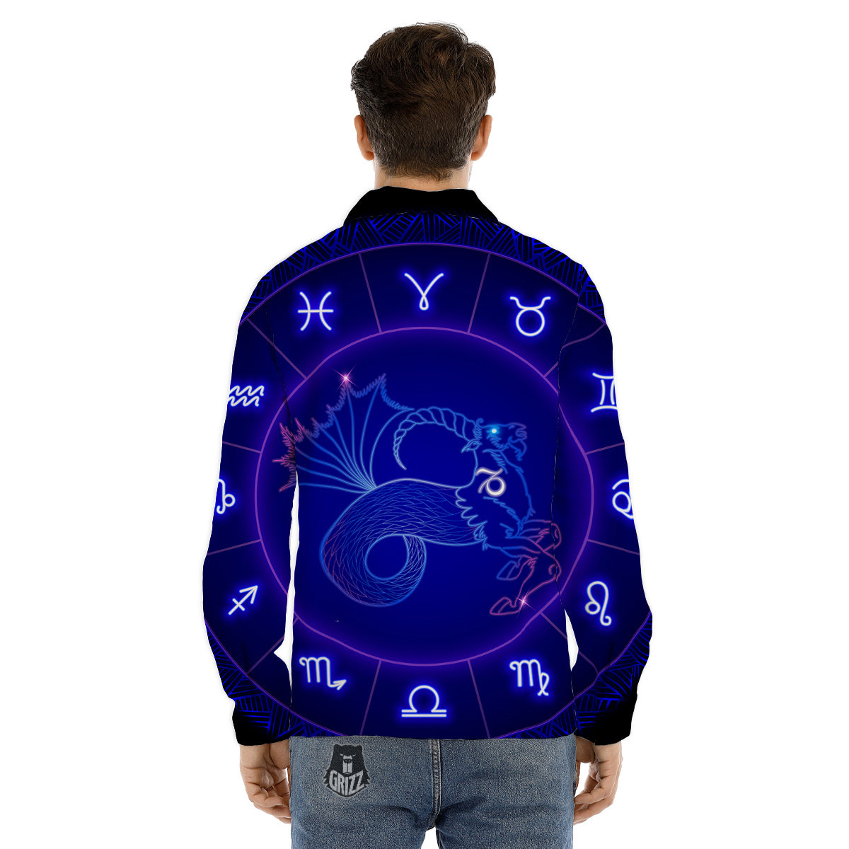 Zodiac Sign Dark Capricorn Print Men's Dress Shirts-grizzshop