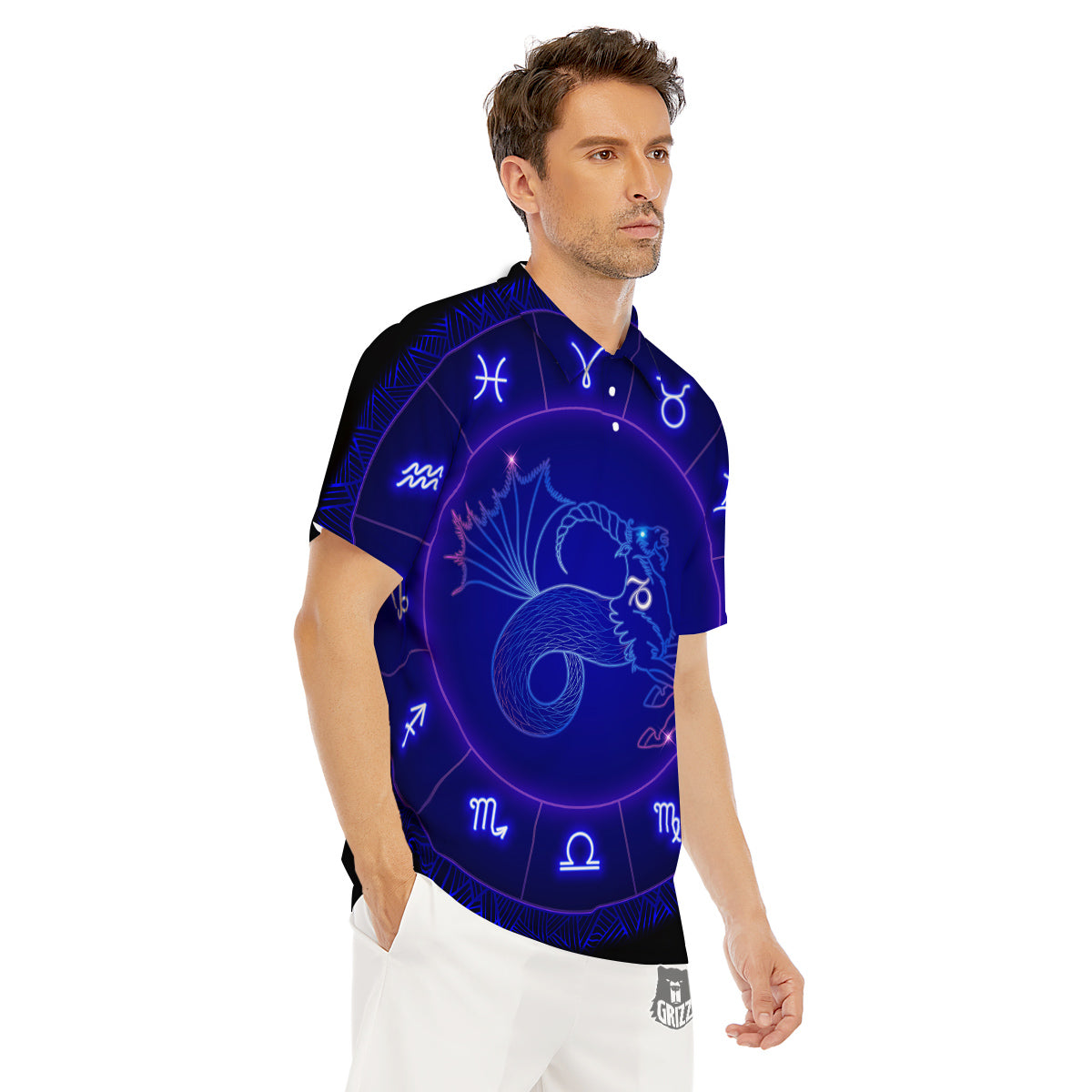 Zodiac Sign Dark Capricorn Print Men's Golf Shirts-grizzshop
