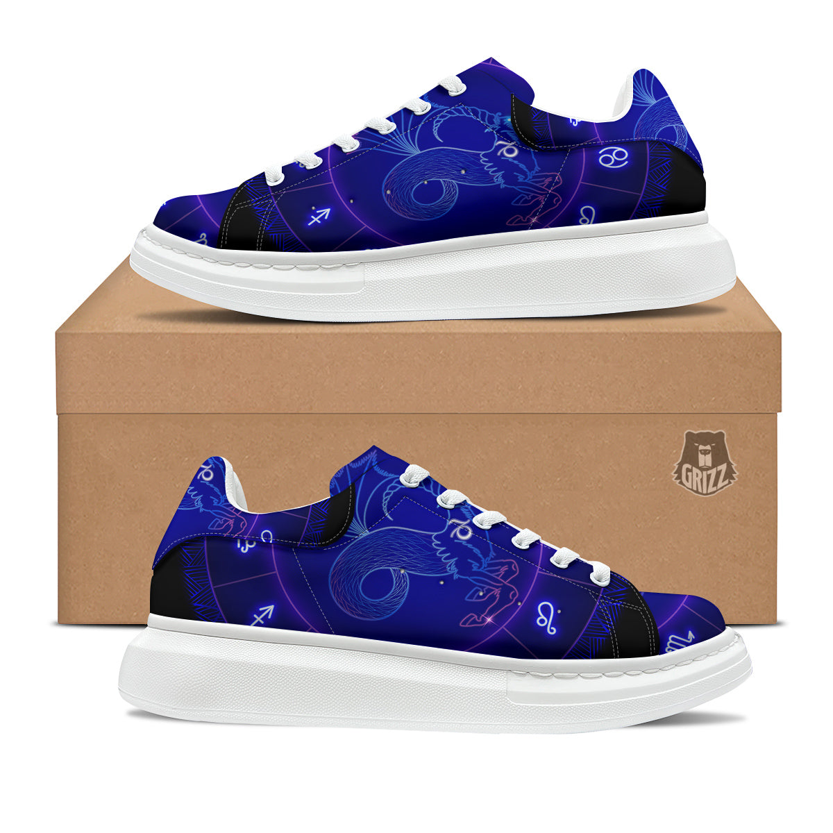 Zodiac Sign Dark Capricorn Print Platform Shoes-grizzshop