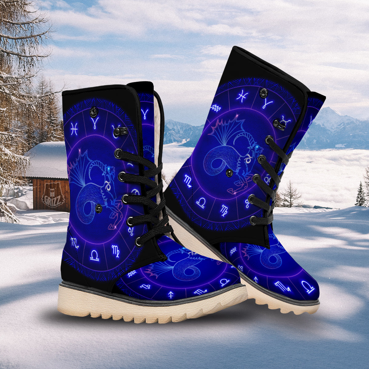 Zodiac Sign Dark Capricorn Print Snow Boots-grizzshop
