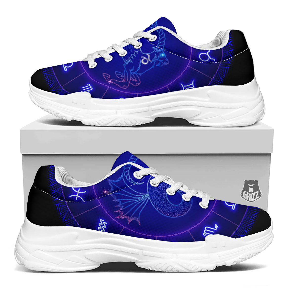 Zodiac Sign Dark Capricorn Print White Chunky Shoes-grizzshop