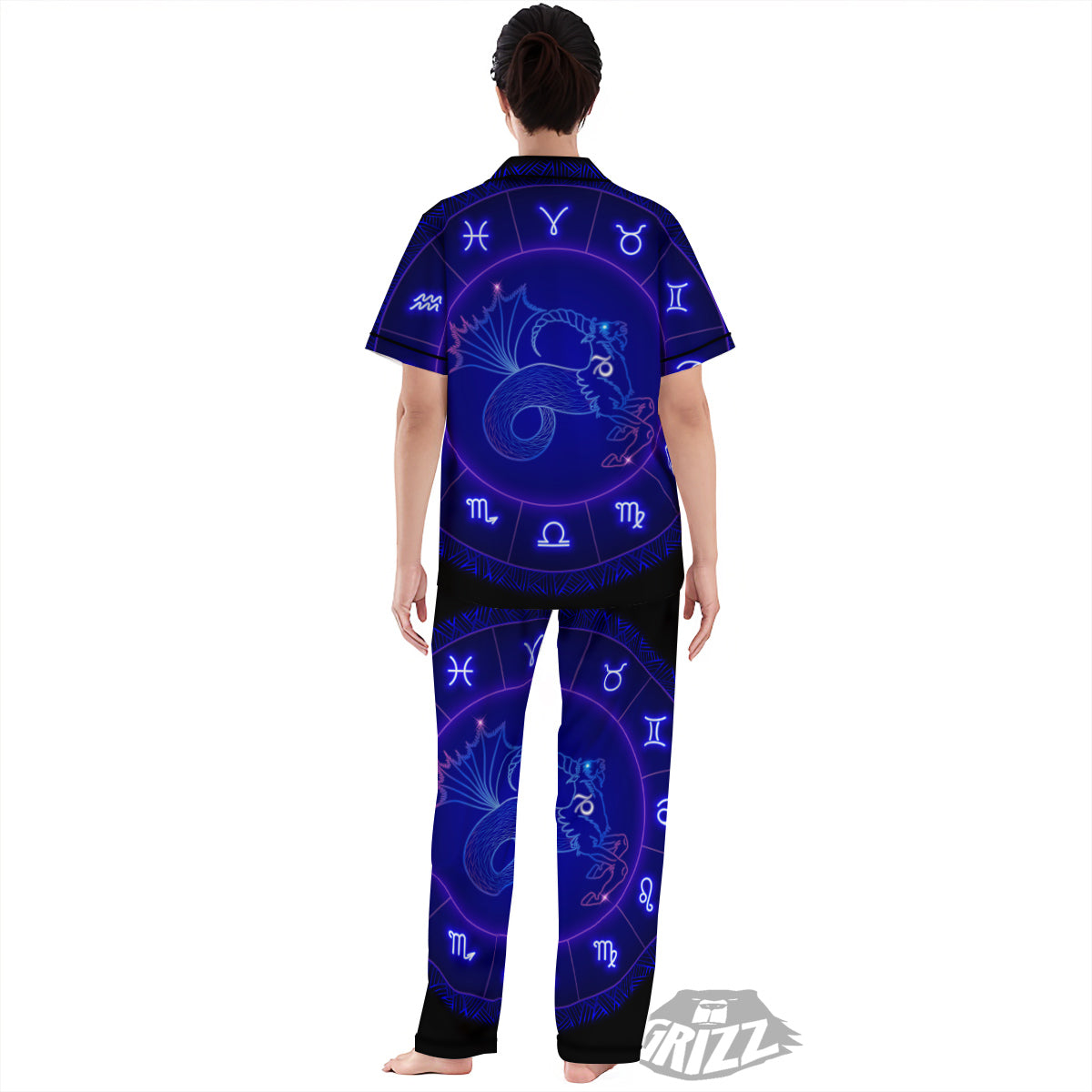 Zodiac Sign Dark Capricorn Print Women's Pajamas Set-grizzshop