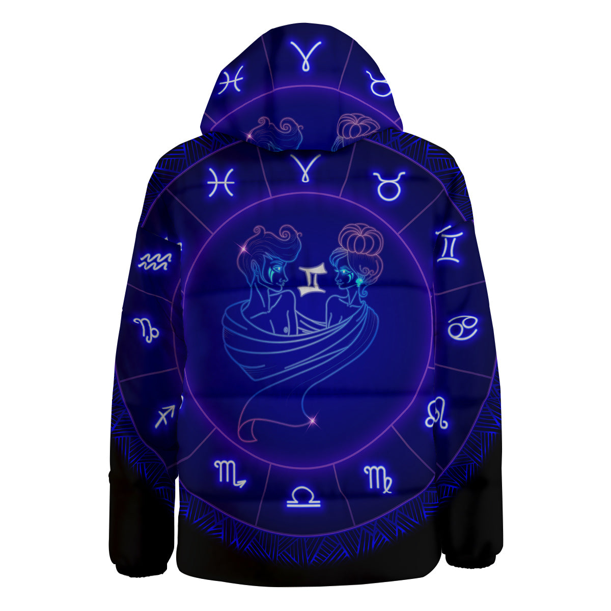 Zodiac Sign Dark Gemini Print Down Jacket-grizzshop