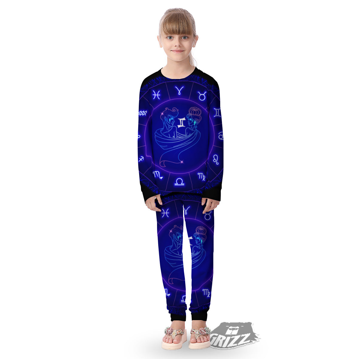 Zodiac Sign Dark Gemini Print Kid's Pajamas-grizzshop