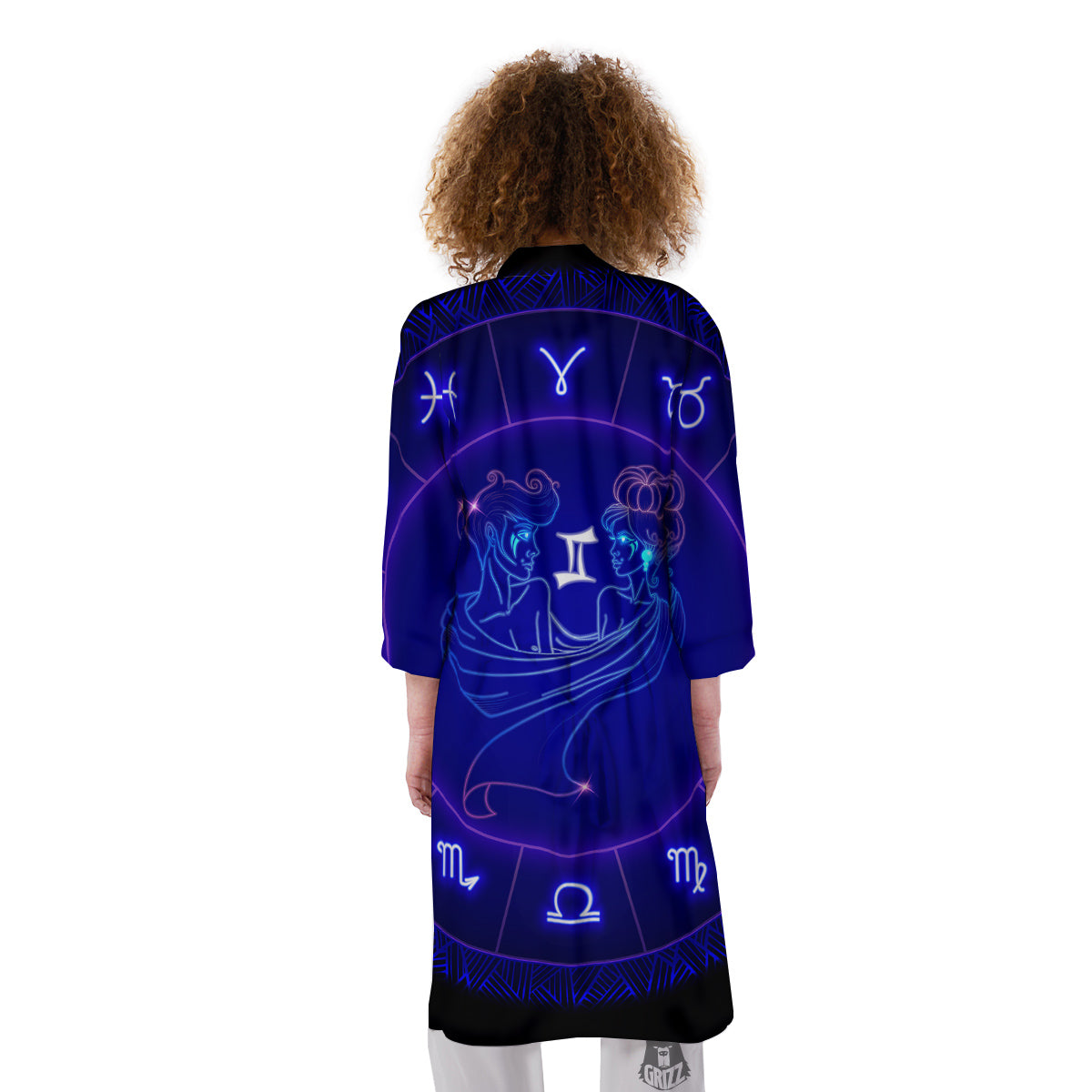 Zodiac Sign Dark Gemini Print Kimono-grizzshop