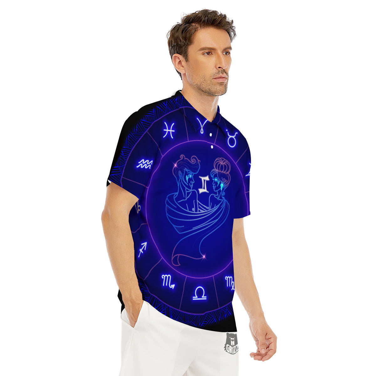 Zodiac Sign Dark Gemini Print Men's Golf Shirts-grizzshop