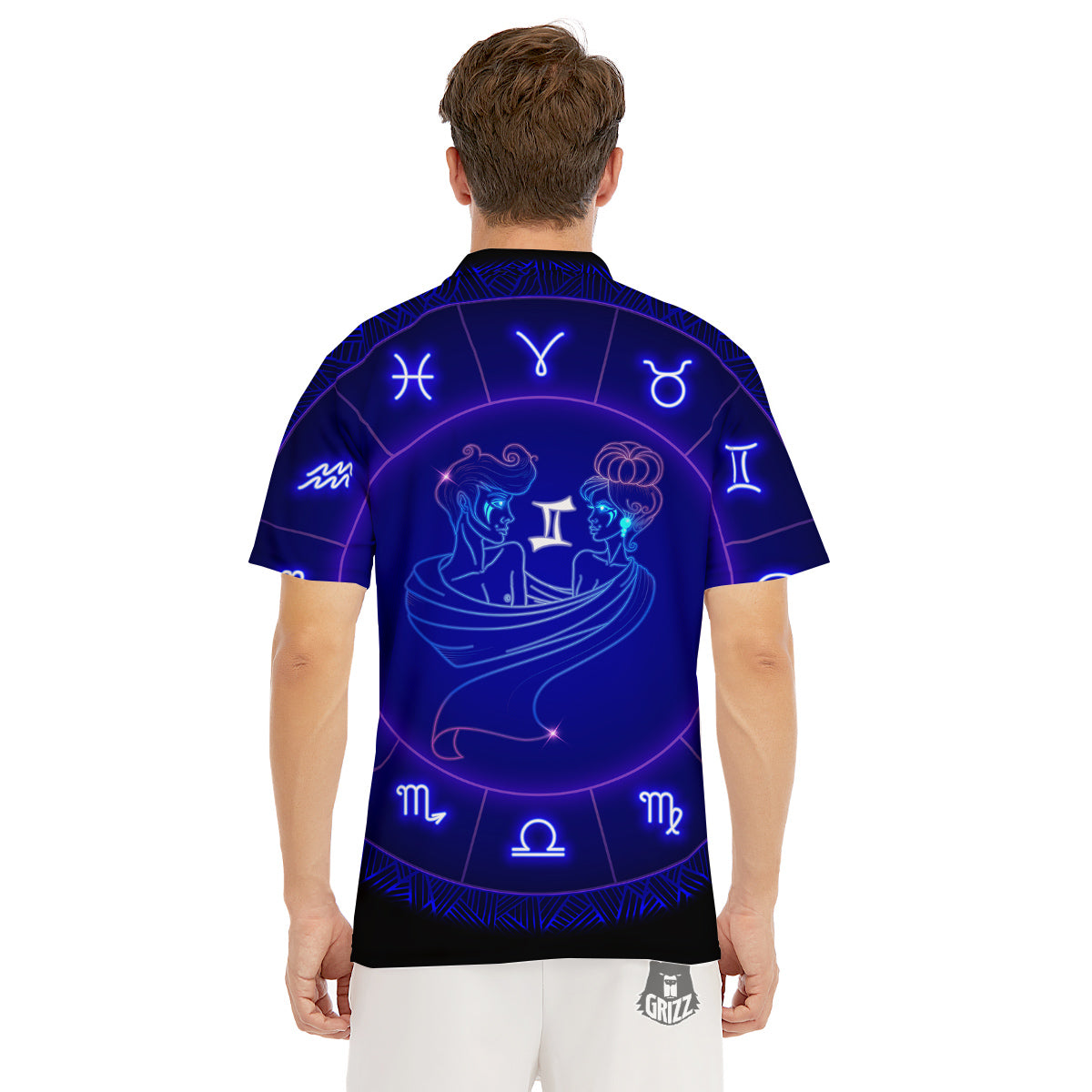 Zodiac Sign Dark Gemini Print Men's Golf Shirts-grizzshop