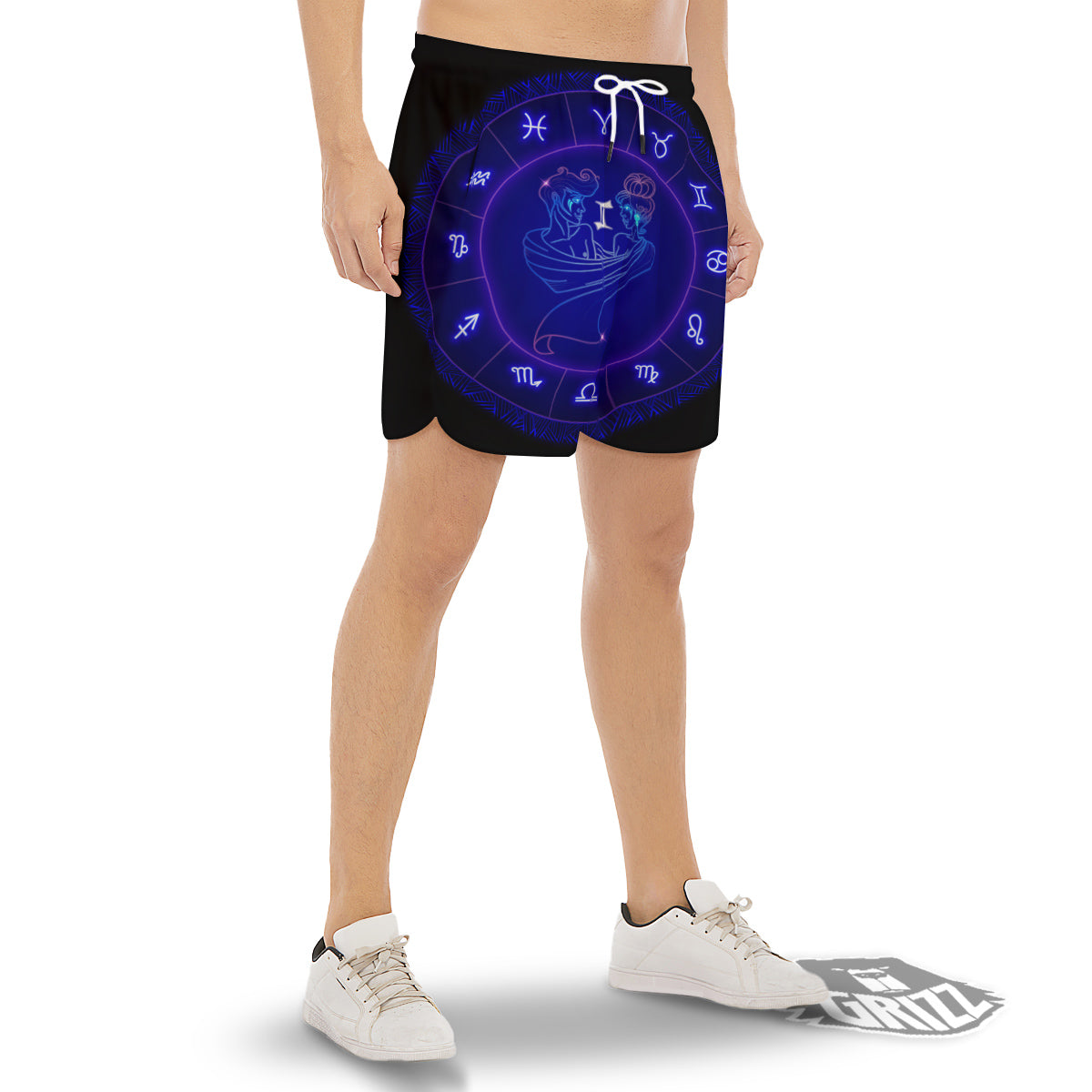 Zodiac Sign Dark Gemini Print Men's Gym Shorts-grizzshop