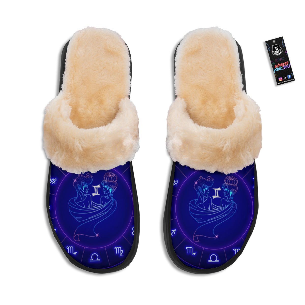 Zodiac Sign Dark Gemini Print Slippers-grizzshop