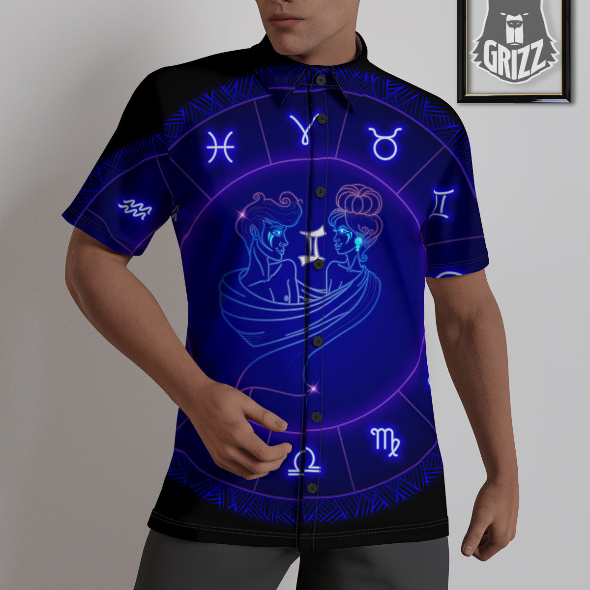 Zodiac Sign Dark Gemini Print Untucked Shirts-grizzshop