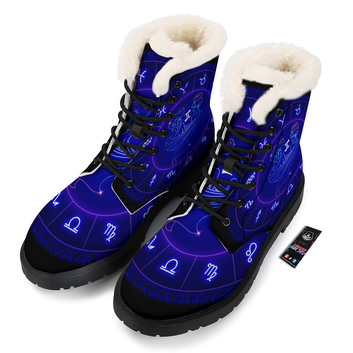 Zodiac Sign Dark Gemini Print Winter Boots-grizzshop