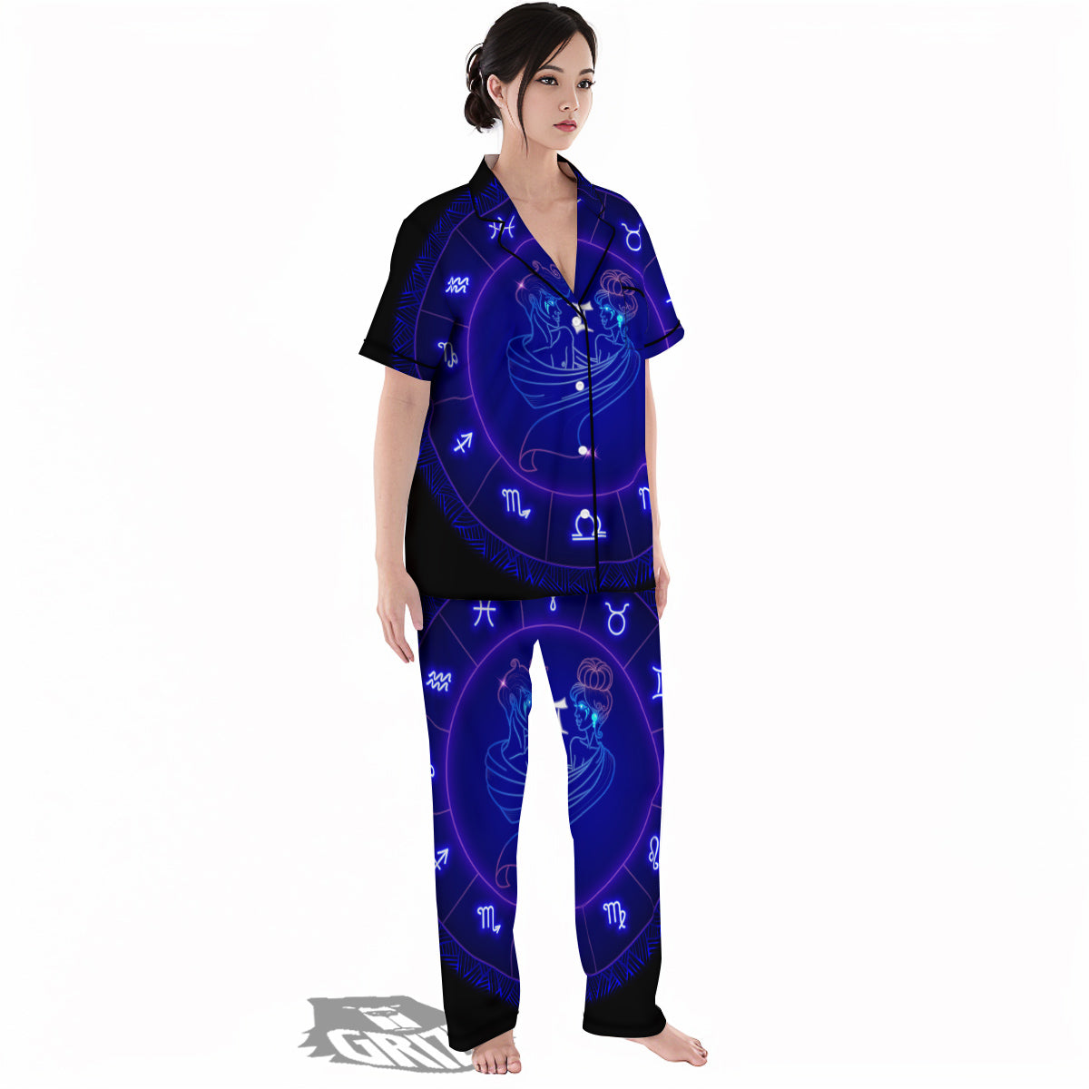 Zodiac Sign Dark Gemini Print Women's Pajamas Set-grizzshop