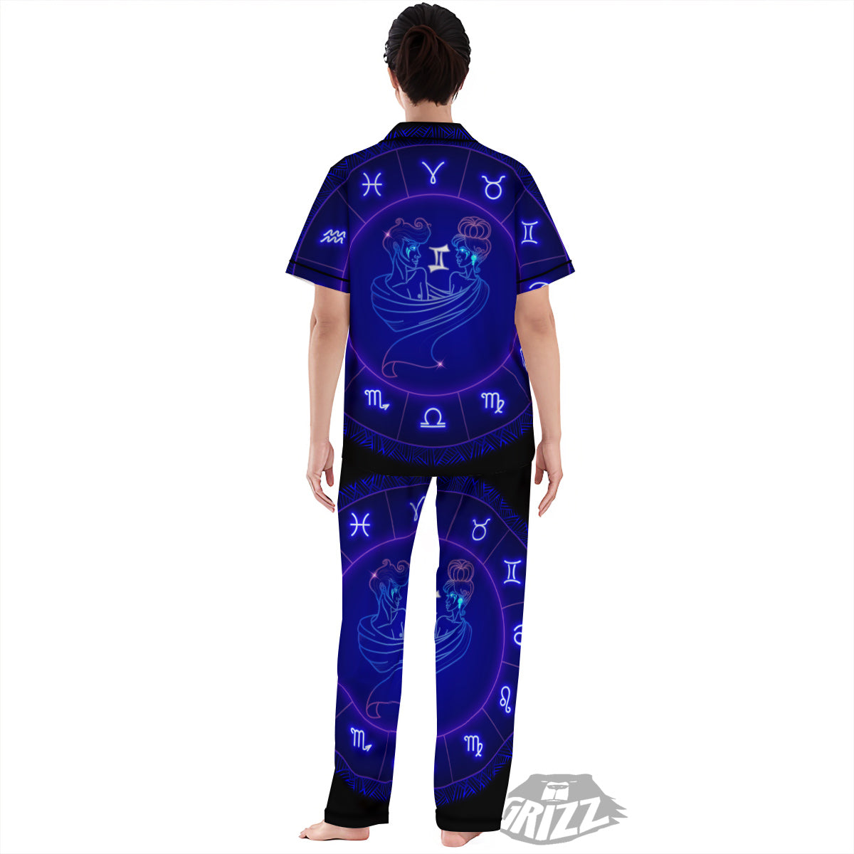 Zodiac Sign Dark Gemini Print Women's Pajamas Set-grizzshop