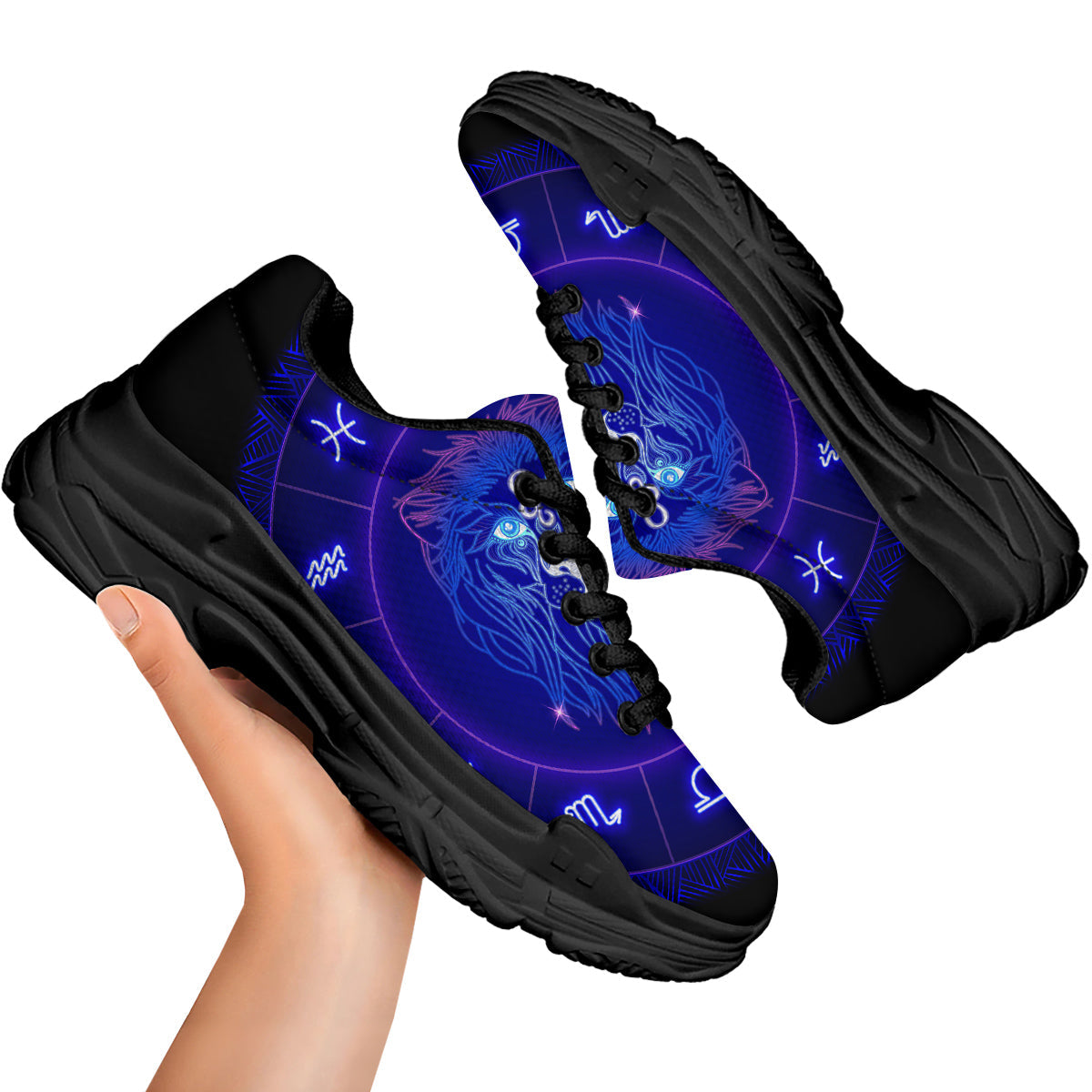 Zodiac Sign Dark Leo Print Black Chunky Shoes-grizzshop
