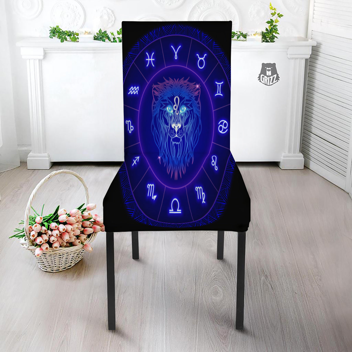 Zodiac Sign Dark Leo Print Dining Chair Slipcover-grizzshop