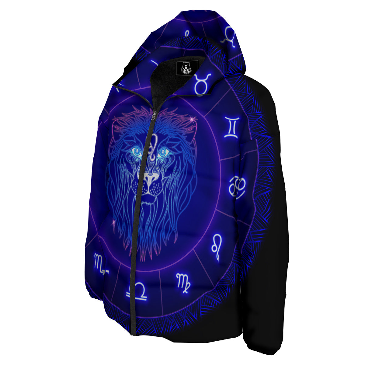 Zodiac Sign Dark Leo Print Down Jacket-grizzshop
