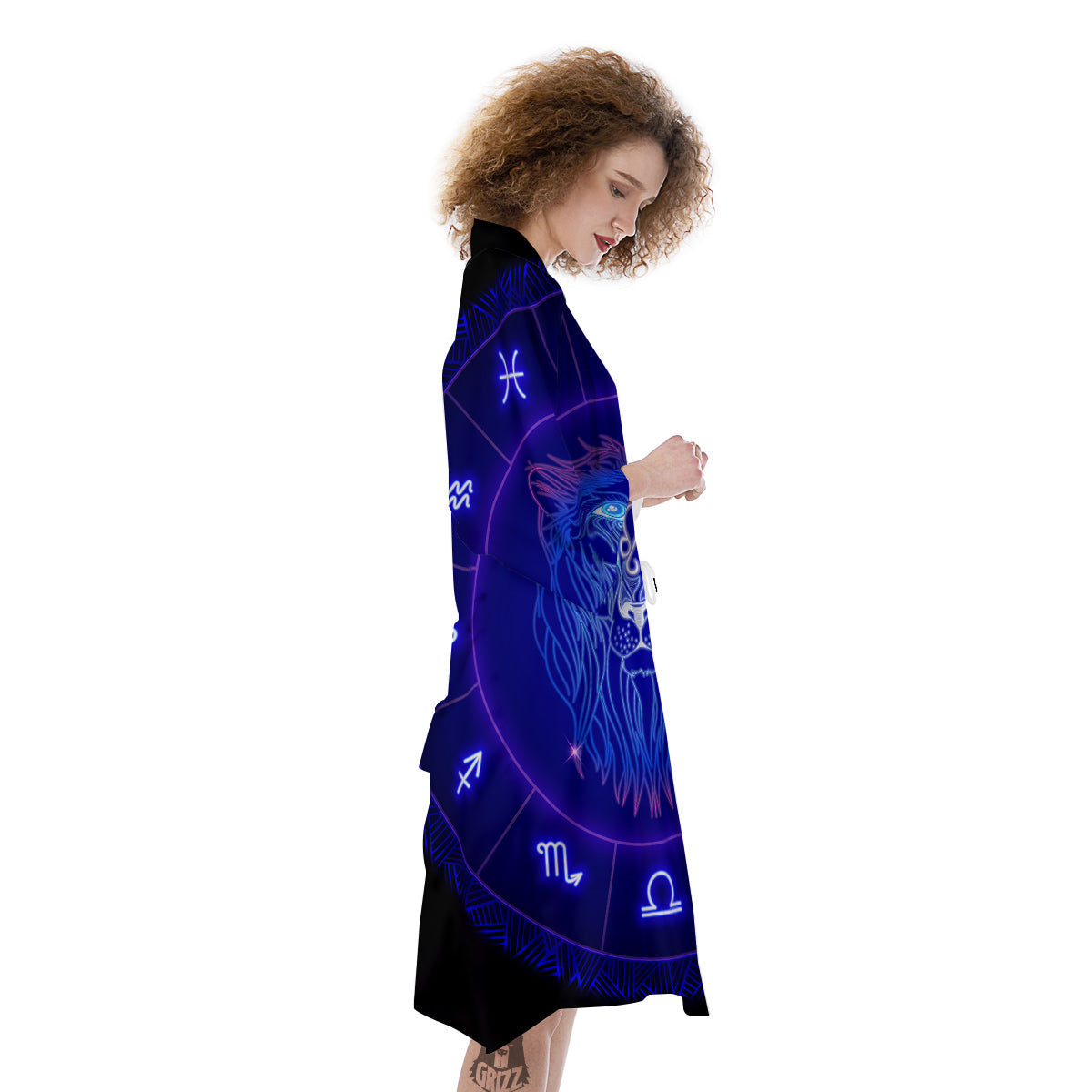 Zodiac Sign Dark Leo Print Kimono-grizzshop