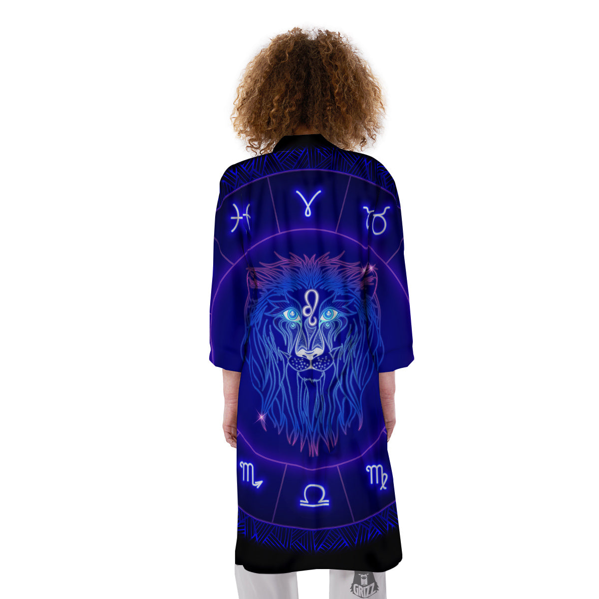 Zodiac Sign Dark Leo Print Kimono-grizzshop