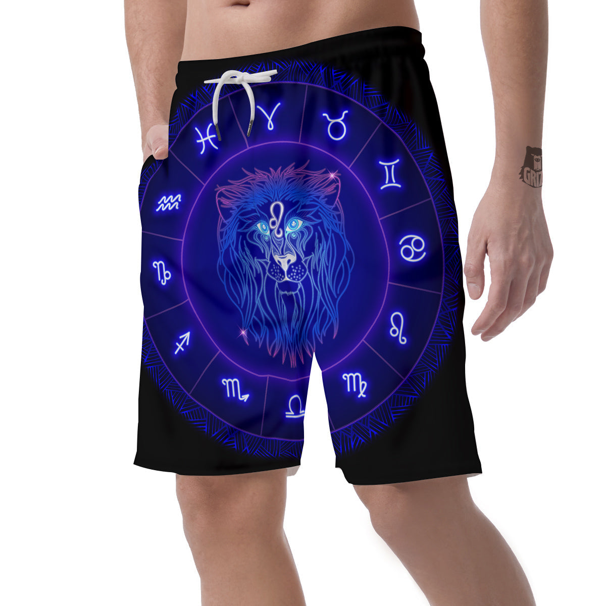 Zodiac Sign Dark Leo Print Men's Shorts-grizzshop