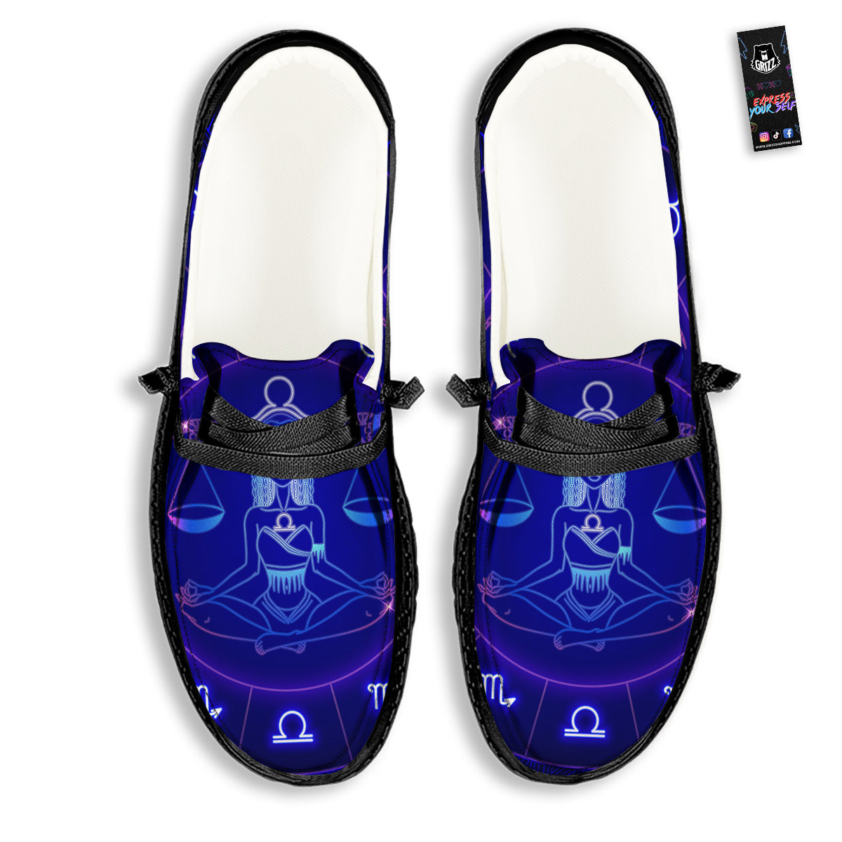 Zodiac Sign Dark Libra Print Black Loafers-grizzshop