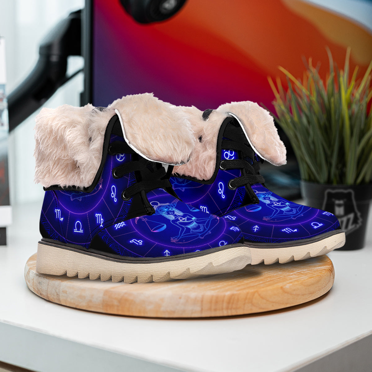Zodiac Sign Dark Libra Print Snow Boots-grizzshop