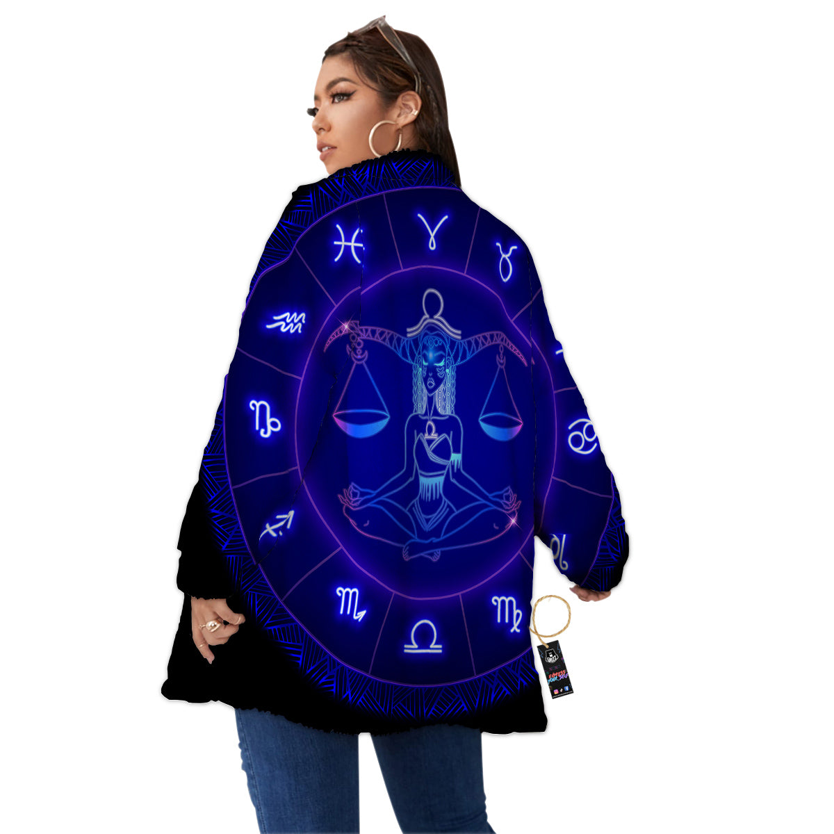 Zodiac Sign Dark Libra Print Women's Sherpa Jacket-grizzshop