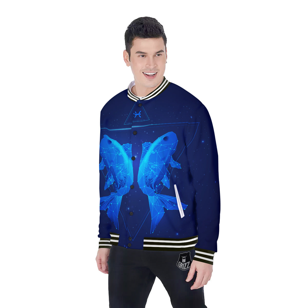 Zodiac Sign Dark Pisces Print Baseball Jacket-grizzshop