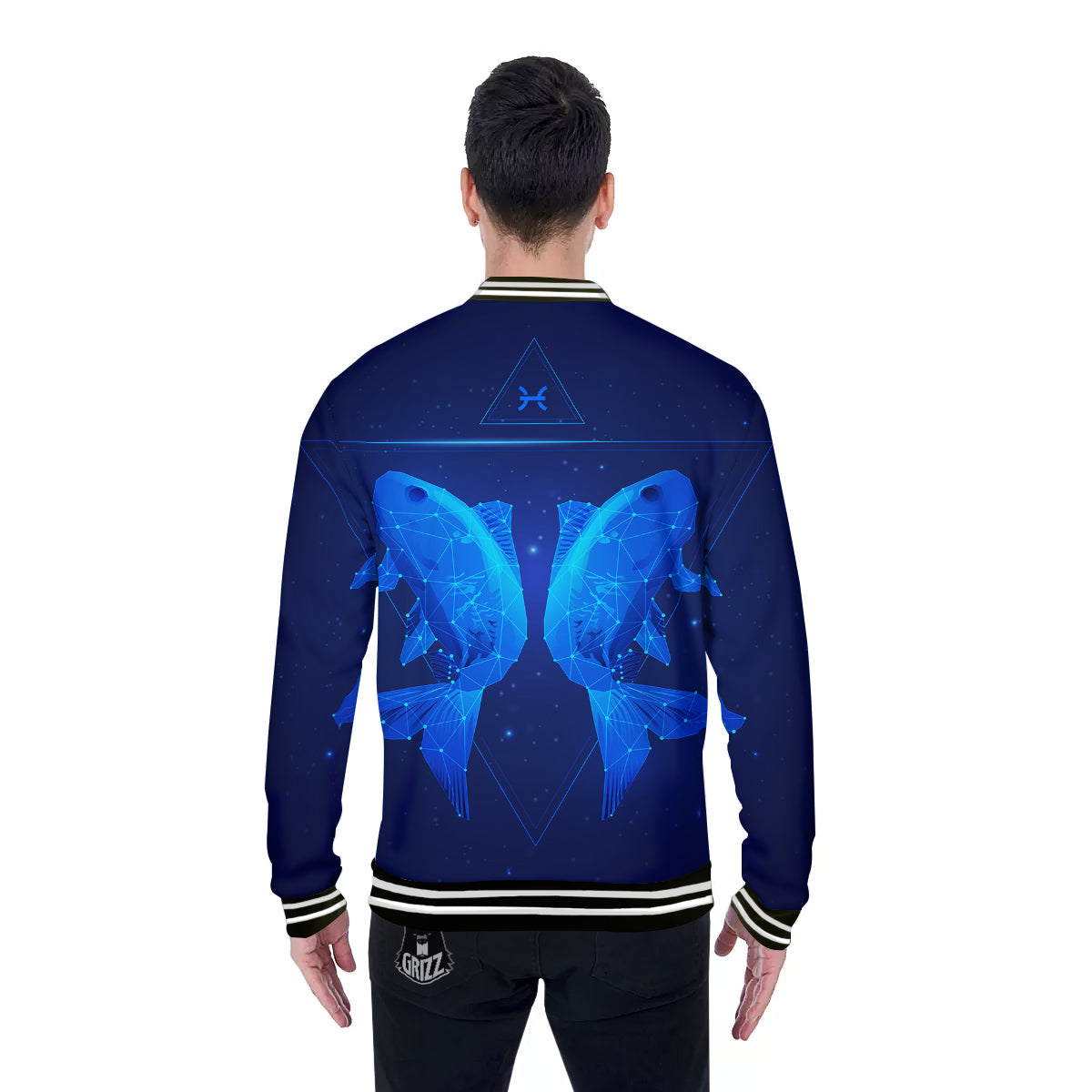 Zodiac Sign Dark Pisces Print Baseball Jacket-grizzshop