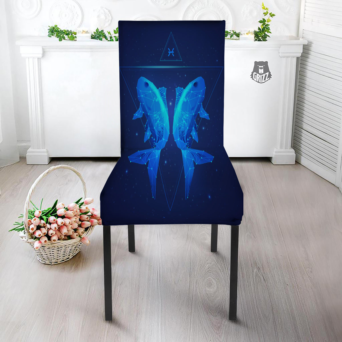 Zodiac Sign Dark Pisces Print Dining Chair Slipcover-grizzshop
