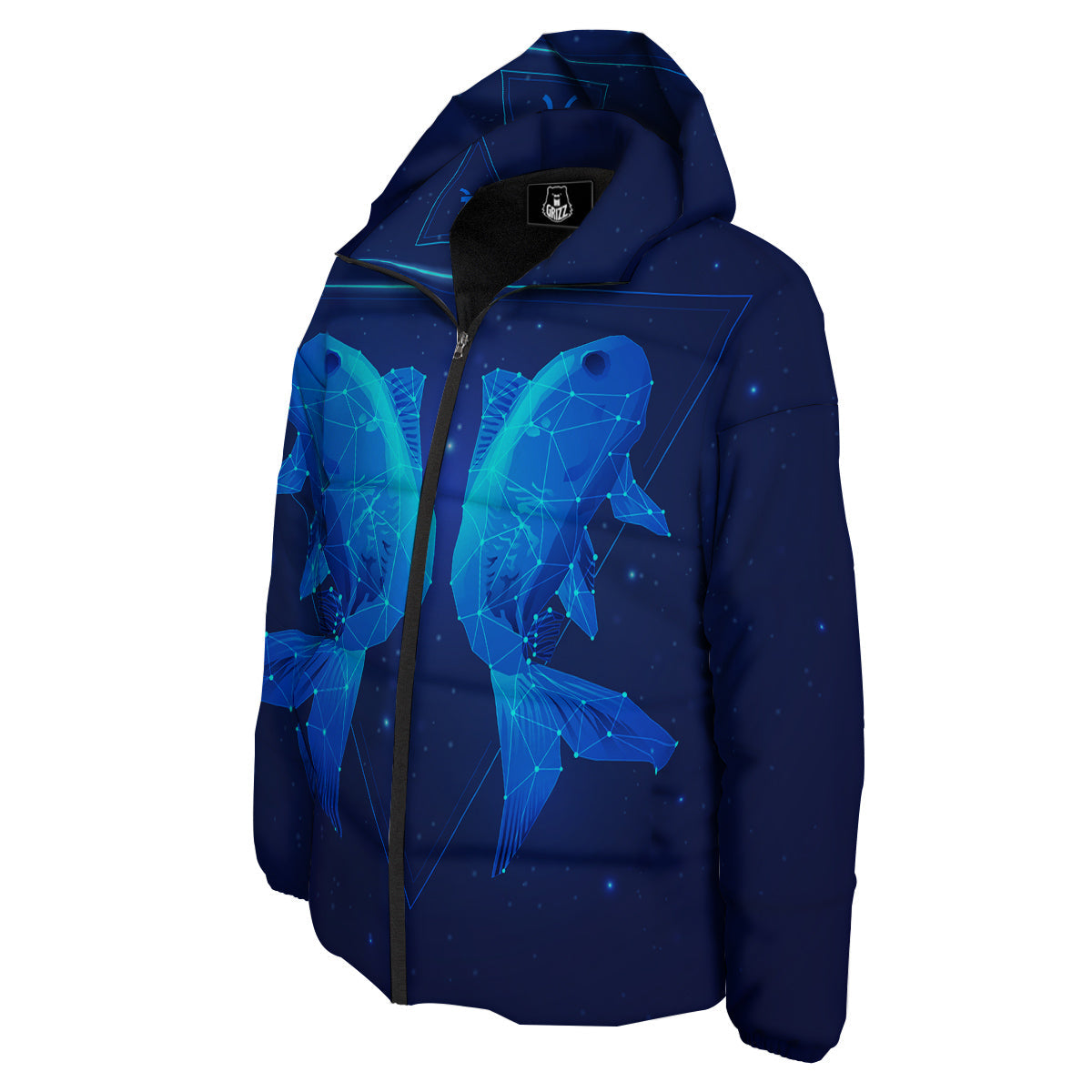 Zodiac Sign Dark Pisces Print Down Jacket-grizzshop